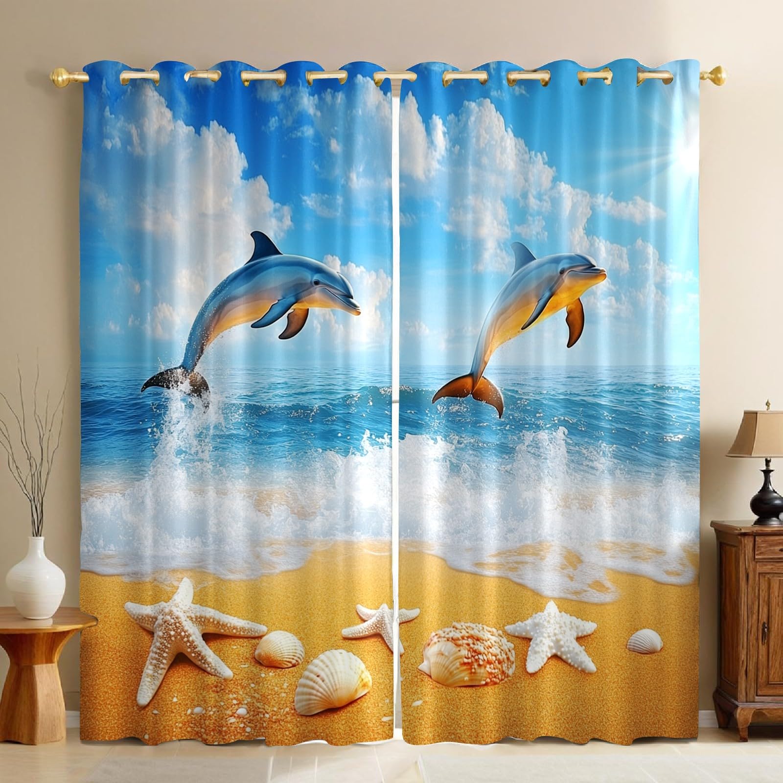 Rideaux occultants dauphins 140x245 cm pour chambre d'enfant