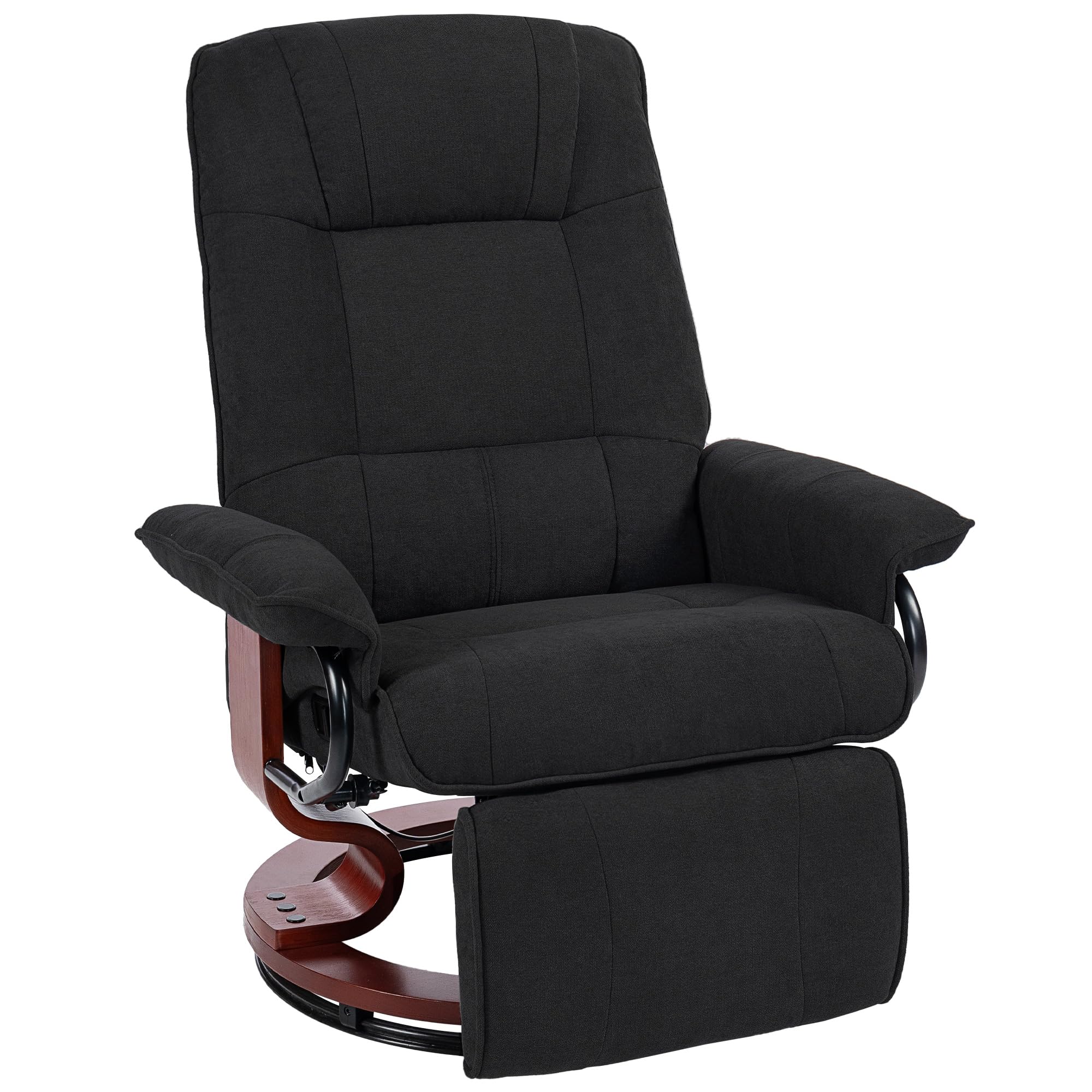 HOMCOM 360° Swivel Recliner Chair with Footstool Linen Black