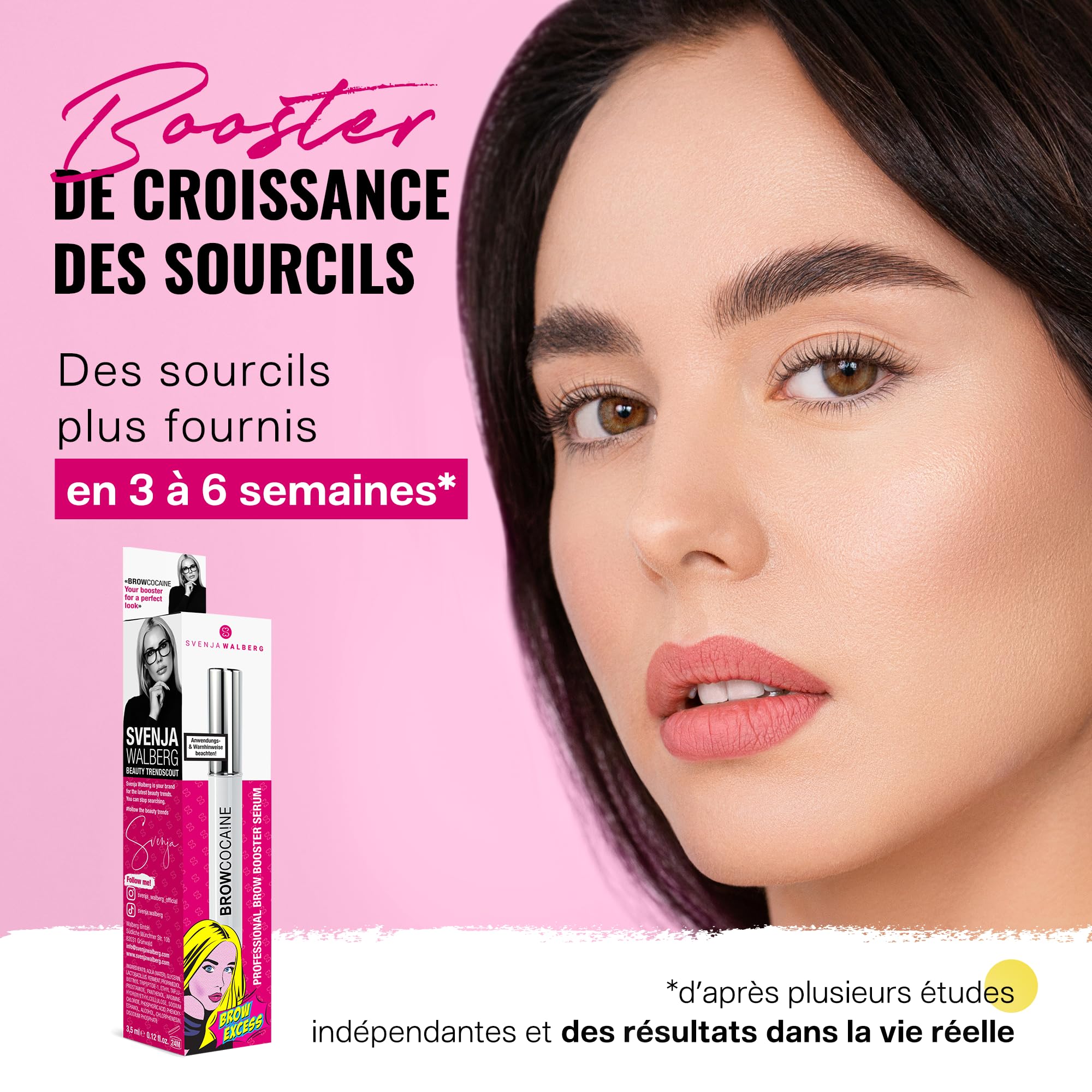 BROWCOCA!NE Sérum à sourcils pour une croissance rapide et un sourcil complet | Booster végétalien Eye-Brow by Svenja Walberg | Vainqueur du test de croissance des sourcils fabriqué en Allemagne