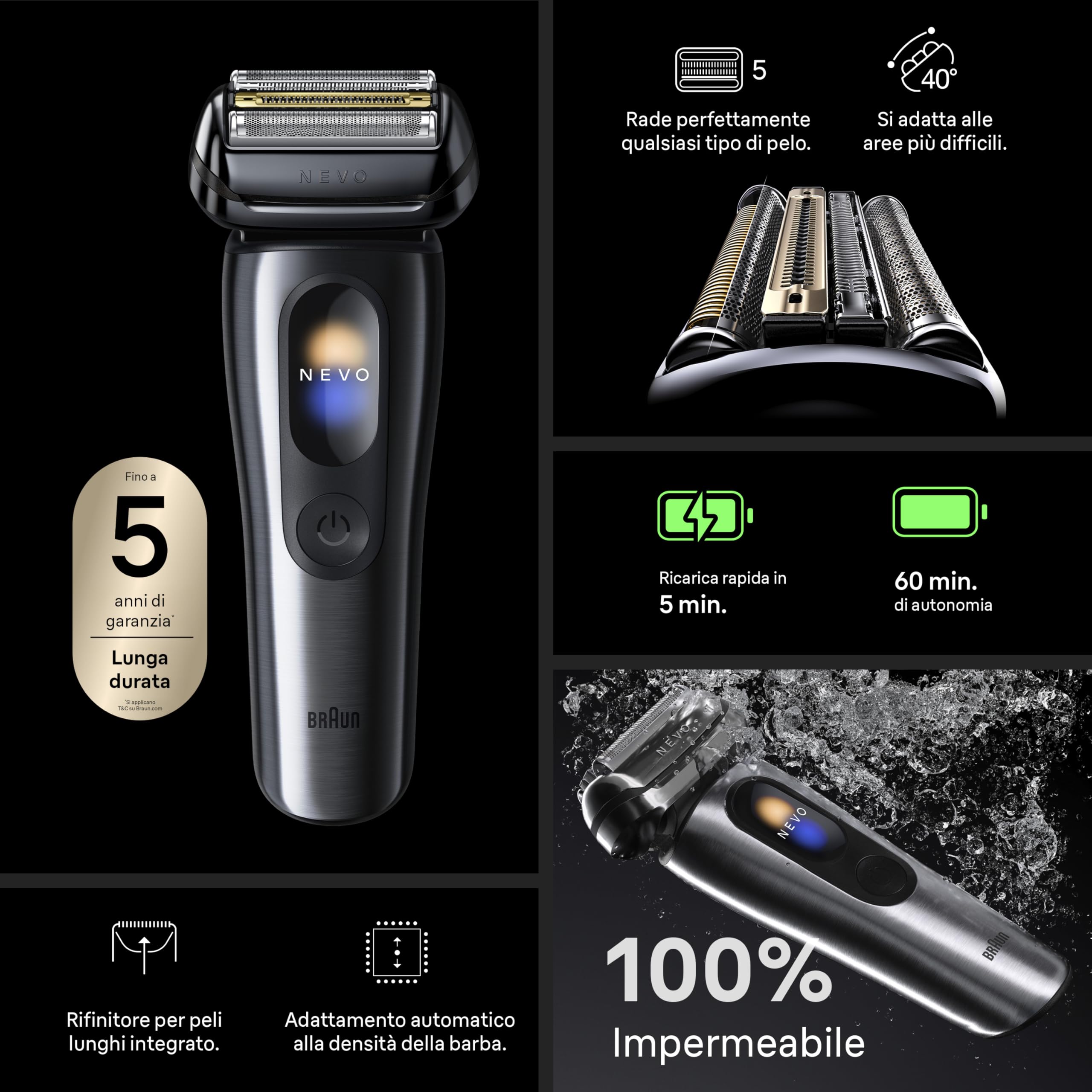 Braun NEVO Rasoio Elettrico Barba, Custodia Da Viaggio, NEVO15115C, Grafite