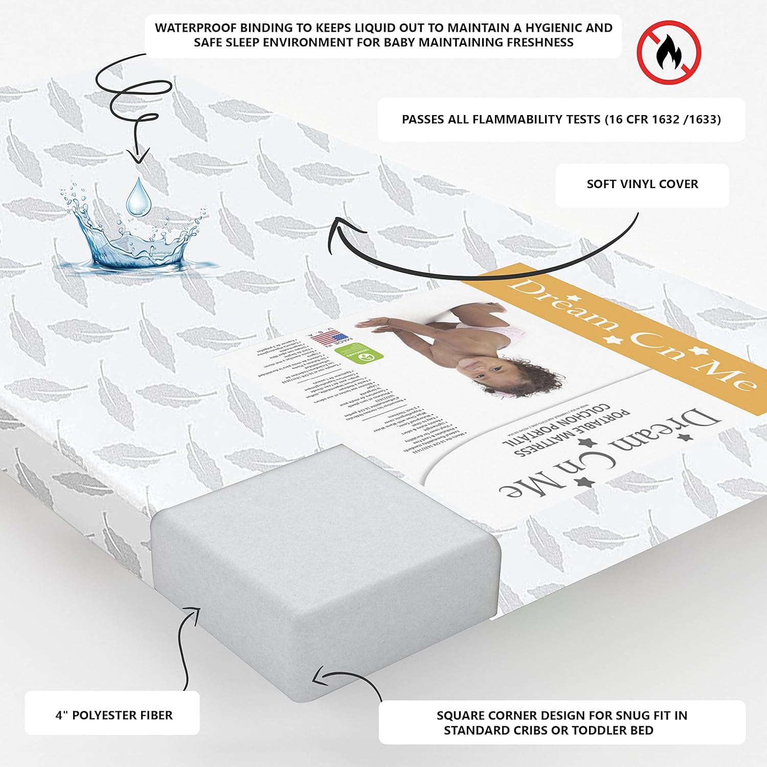 Gray Leaf 4" Firm Fiber Crib and Toddler Mattress