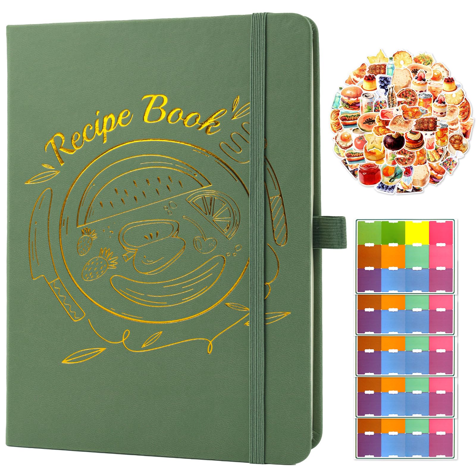 Blank Recipe Book to Write Your Own Recipes, A5 Recipe Book for Own Recipes with Index Tabs and Stickers, Blank Recipe Journal for 100 Recipes, Hardcover, 120Gsm Thick Paper, Family Cookbook Notebook