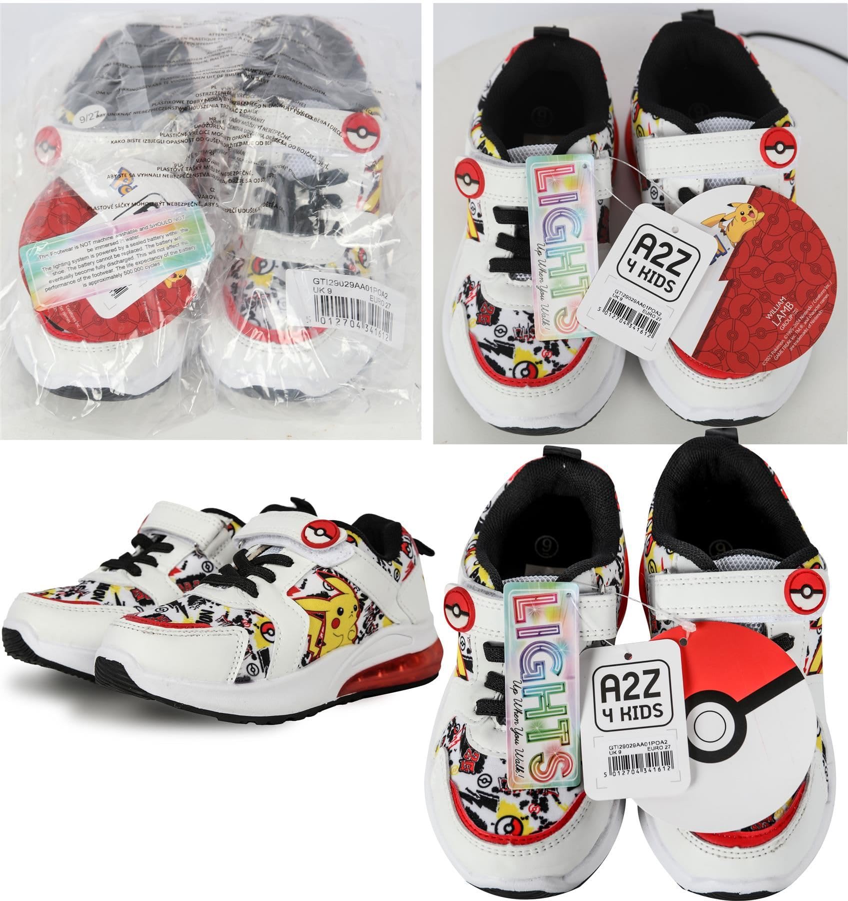 Pokémon Scarpe da ginnastica Pikachu per bambini e ragazzi, con licenza ufficiale, con suola lampeggiante a LED, tomaia in poliuretano e chiusura a sfera Pok Ball, esclusiva A2Z 4, design per bambini