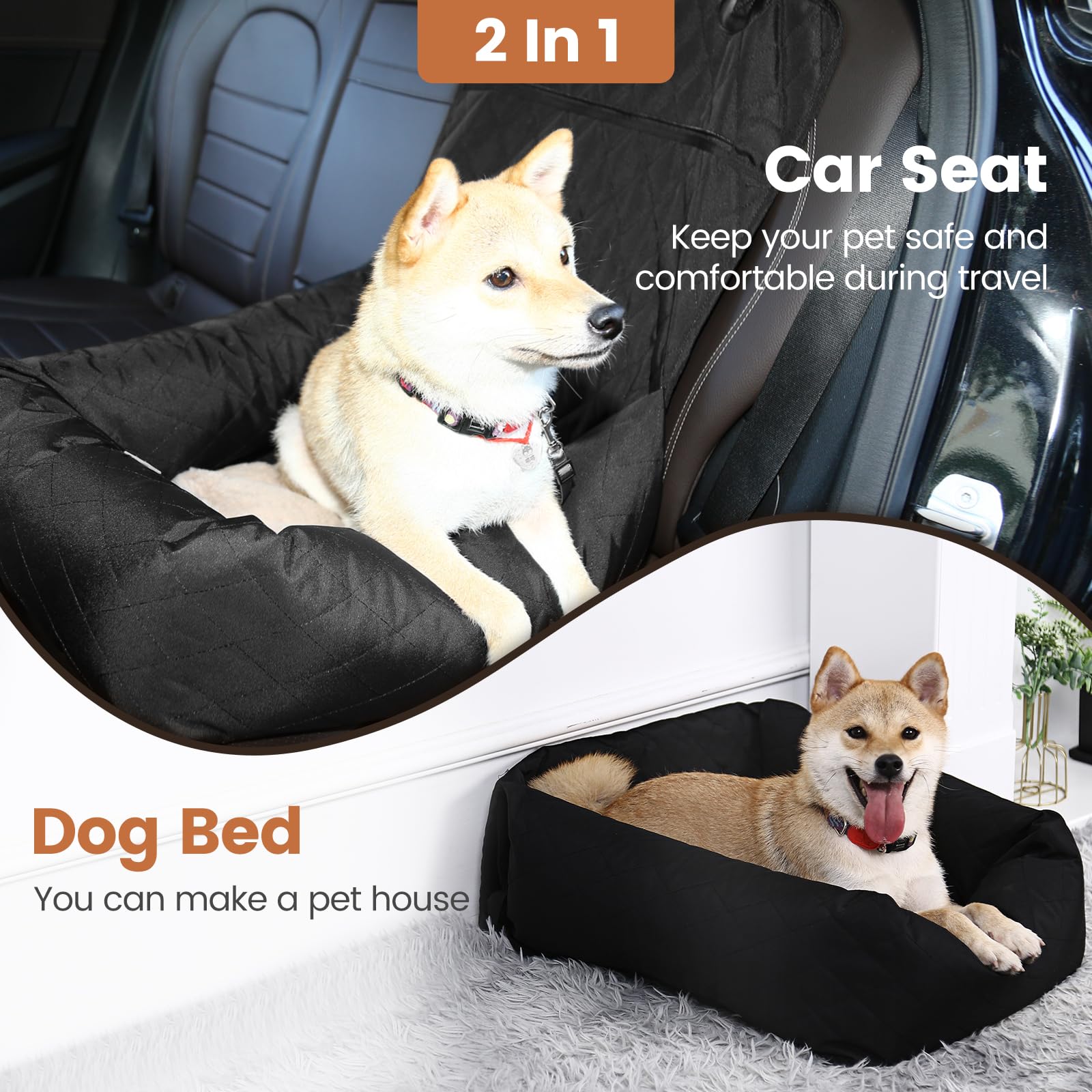 HAPPY HACHI Legowisko dla psa Pokrowiec na fotel samochodowy Pet Car Booster Seat 2 w 1 Front Back Protector Pet Lookout Przenośny fotelik samochodowy Travel Carrier z grubą budą i paskiem bezpieczeństwa