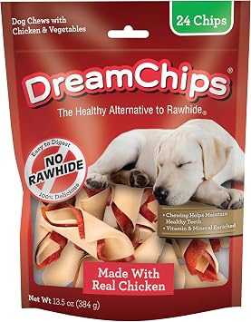 DreamBone DreamChips Rawhide-Free Dog Treats With Real Protein, 24 Count