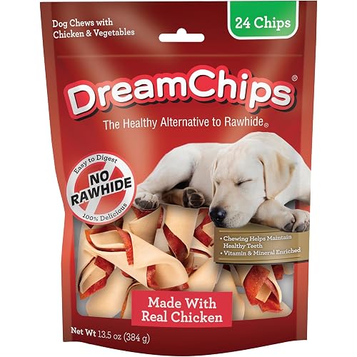 DreamBone DreamChips Rawhide-Free Dog Treats With Real Protein, 24 Count