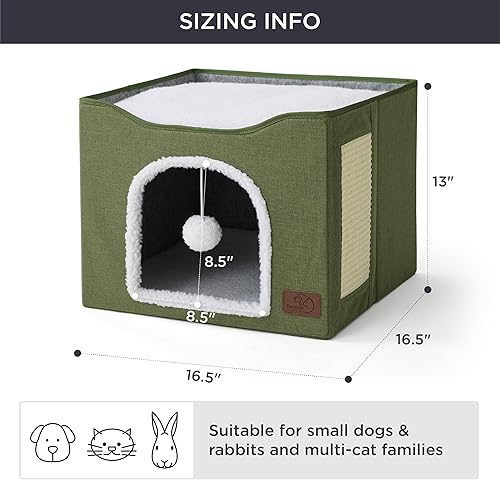 Miniatura 10 de Bedsure Camas para gatos de interior  Cueva grande para gatos con bola esponjosa para colgar y almohadilla para rascar, escondite plegable para
