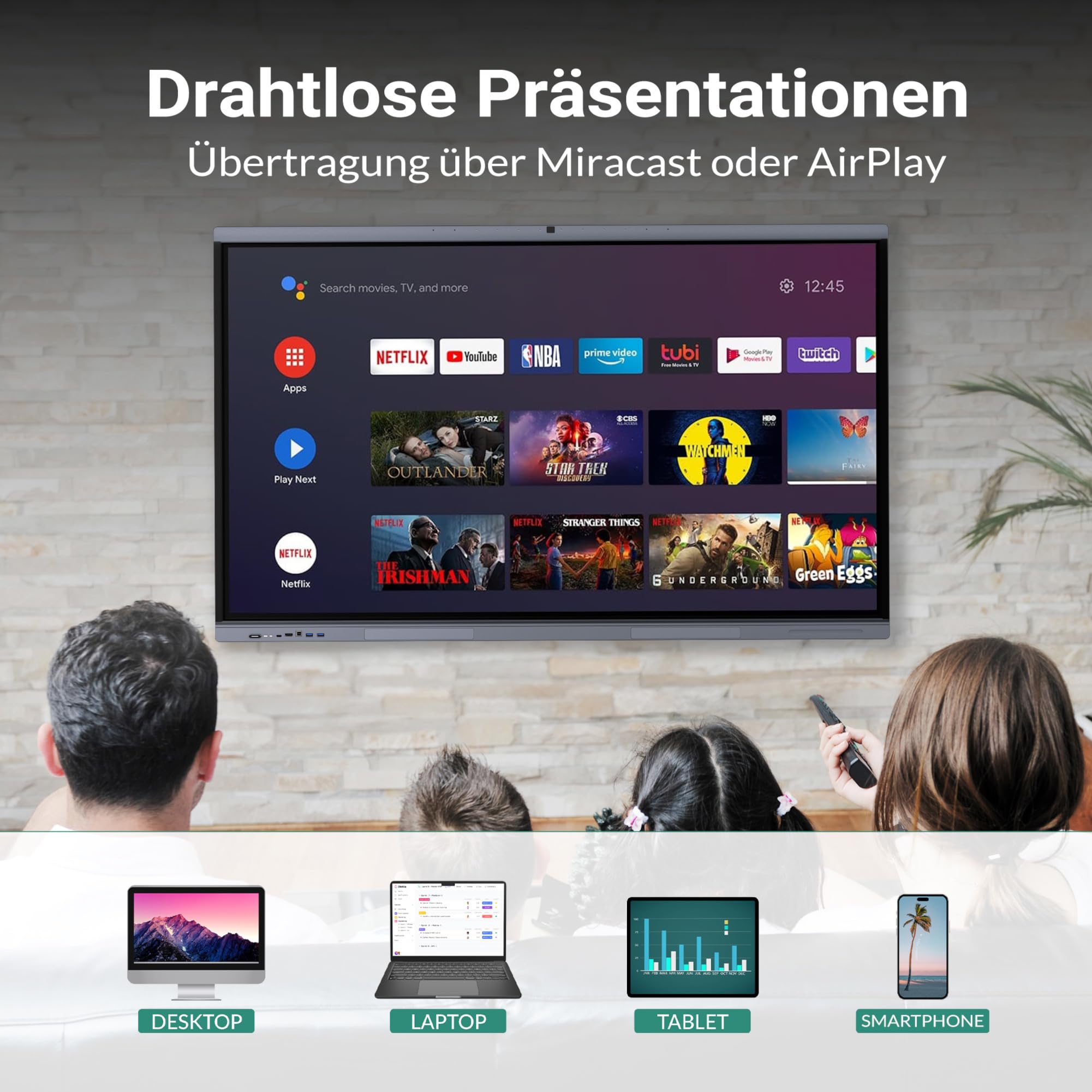 XORO MeetingPad, 65 Zoll interaktives Whiteboard, Smartboard, elektronische Tafel, 4K UHD Touchscreen, Android 13, für Klassenzimmer & Büro, WLAN & LAN, HDMI, USB-C, Kamera, Mikrofon, Lautsprecher