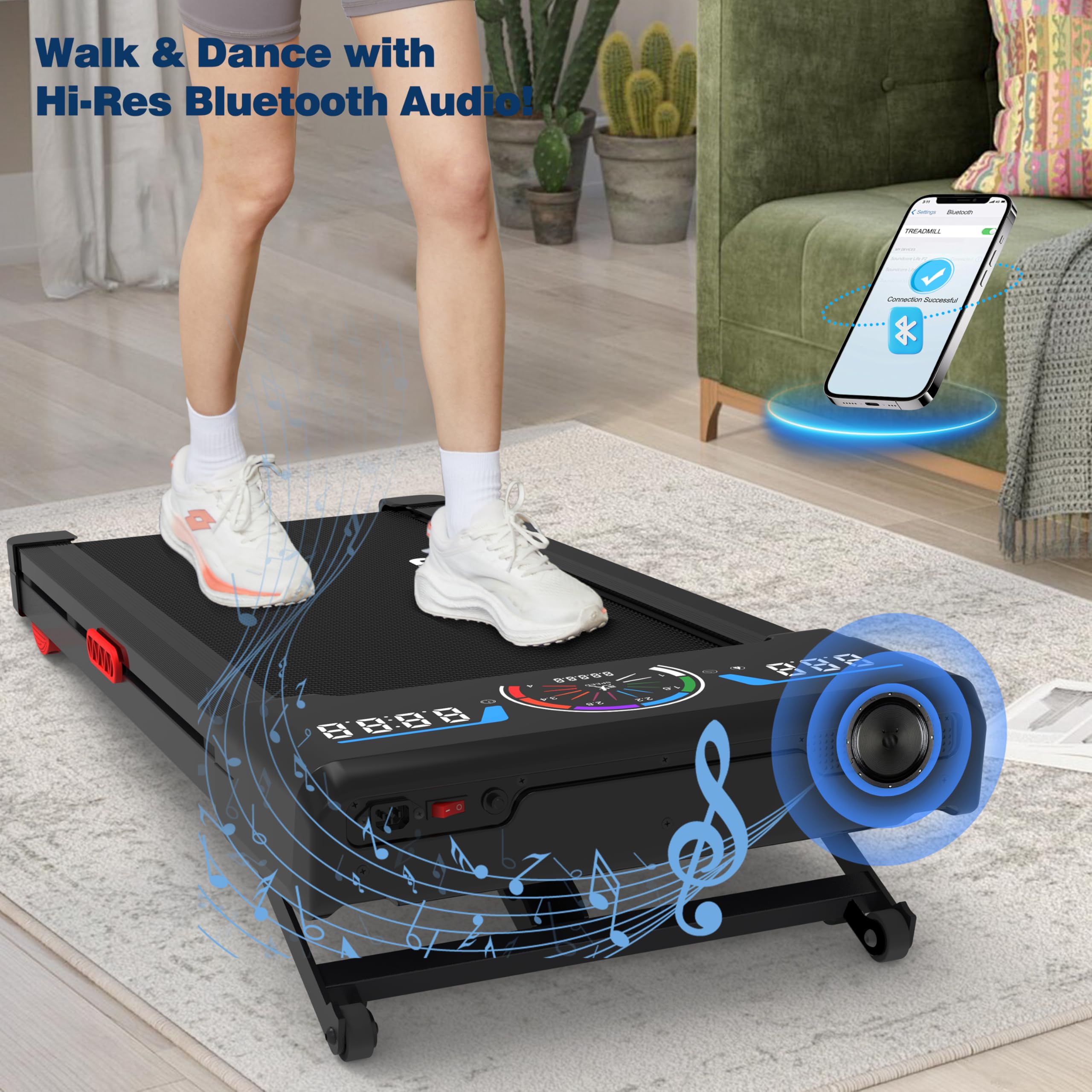 TRAILVIBER Walking Pad Treadmill with 12% 9-Level Auto Incline, 450 lbs Capacity RGB LED Screen, Bluetooth Speaker Under Desk Treadmill, Compact Treadmills for Home Hiking: Blue Black