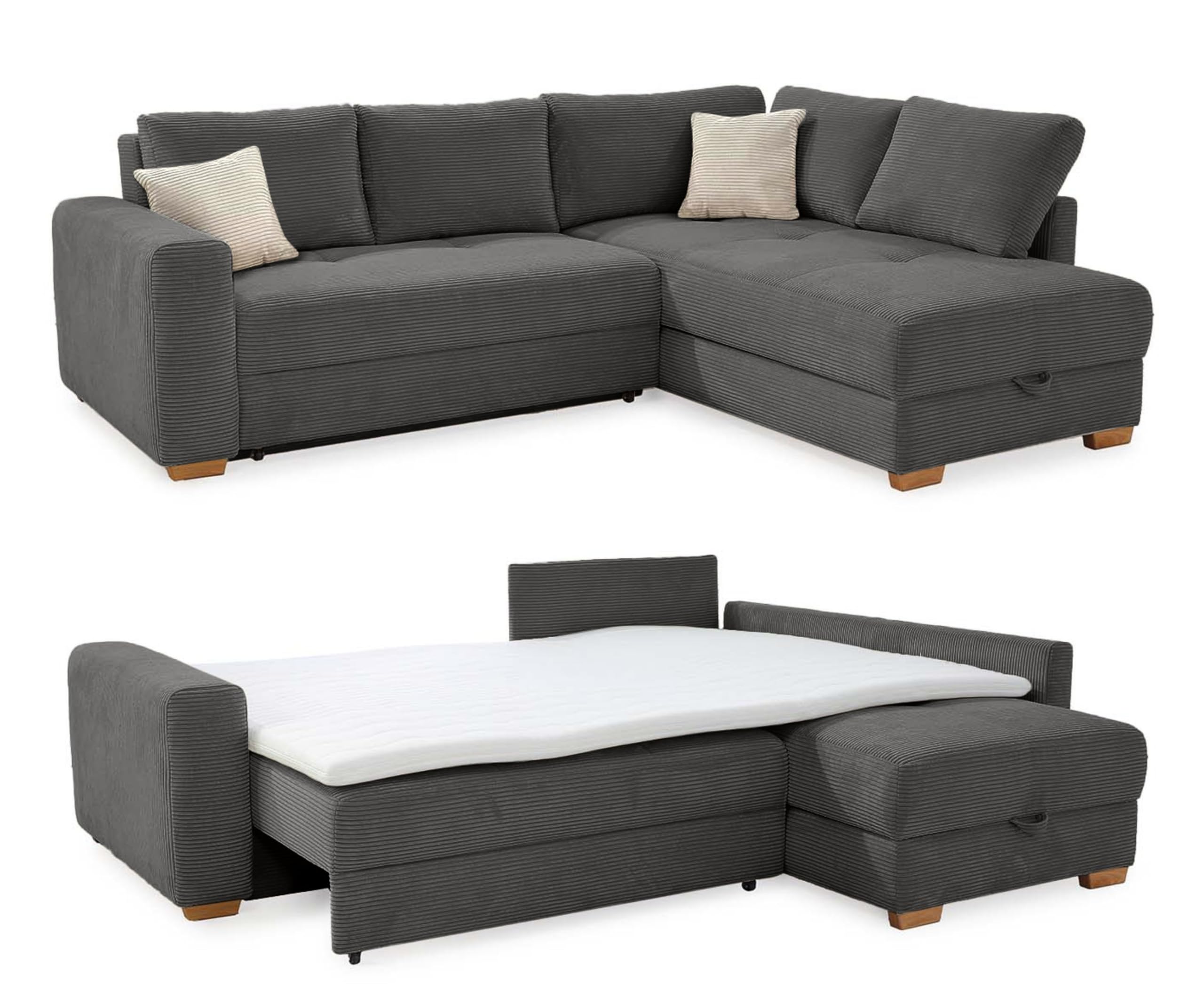 Dauerschlaf-Ecksofa – Boxspringpolsterung, Bettkasten, Schlaffunktion