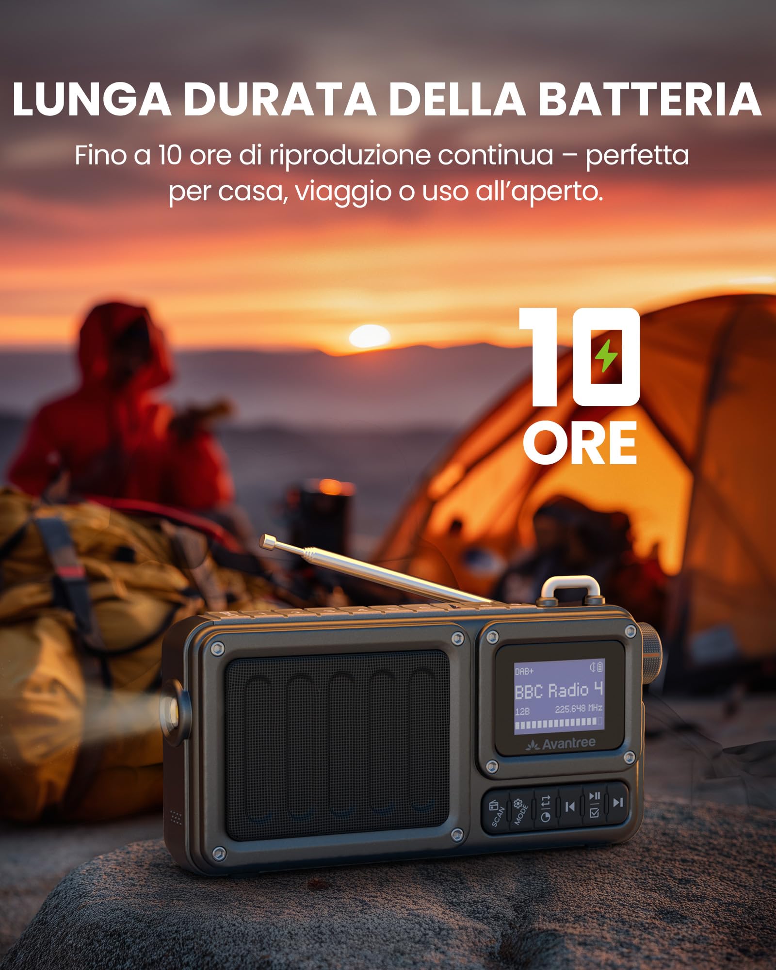 Avantree SP851 Radio Digitale Portatile DAB+/FM Bluetooth 6.0 Altoparlante Ricaricabile TF/USB Display LCD Scansione Automatica Torcia