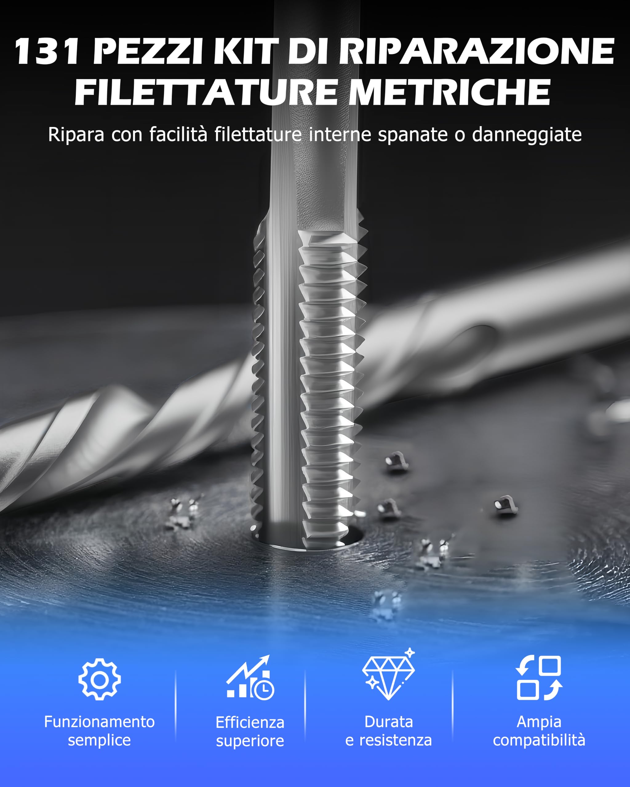 DAYUAN 131 pezzi, set di riparazione per trapano, Helicoil, motore per auto, M5, M6, M8, M10, M12, manicotto filettato