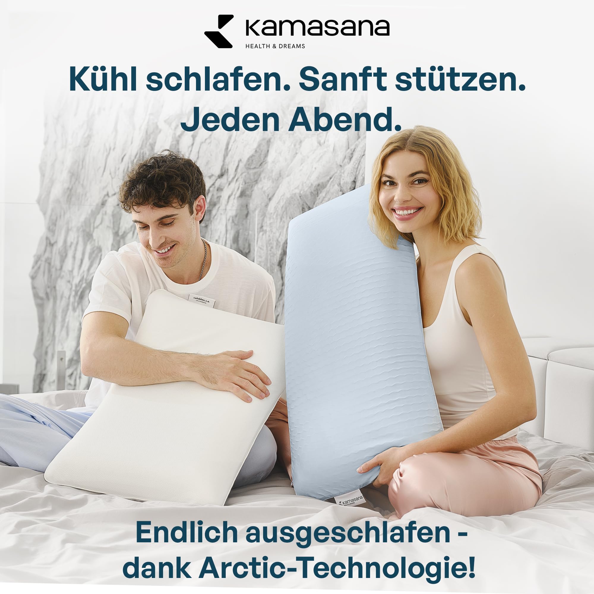 Kühlendes Nackenstützkissen 40x80 cm, Höhe 13 cm – Memory Foam Kopfkissen für Bauch- und Rückenschläfer – Atmungsaktiv, Ergonomisch, Hellblauer Bezug