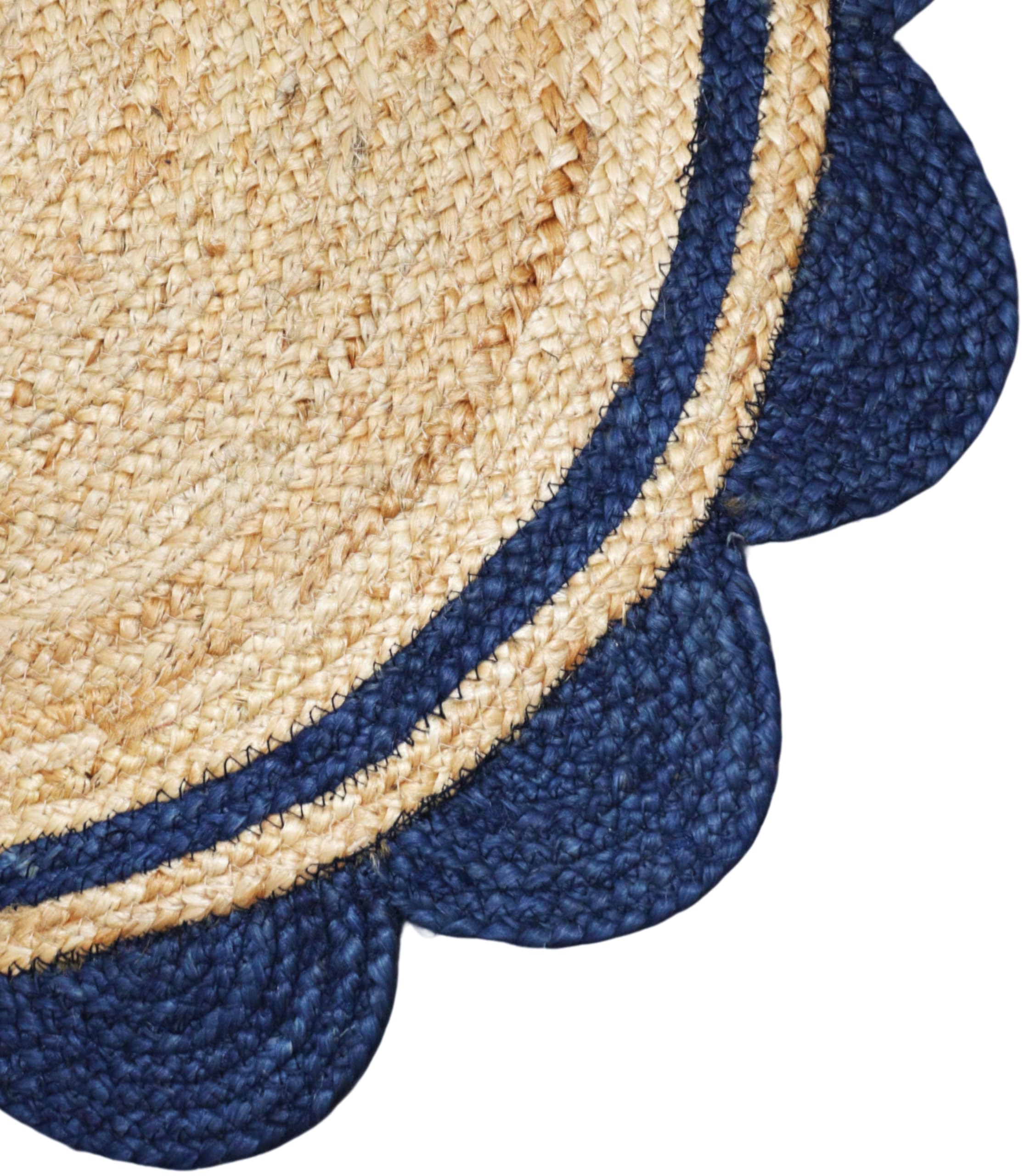 Tappeto decorativo in iuta, 90 x 90 cm, blu navy e beige