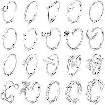 CASSIECA 20 Pièces Set de Bague Ouvert Argent Bague de Doigts Vintage Lot de Bagues Réglable Ajustement de Bague Empilables Bijoux de Plage pour Femmes Filles