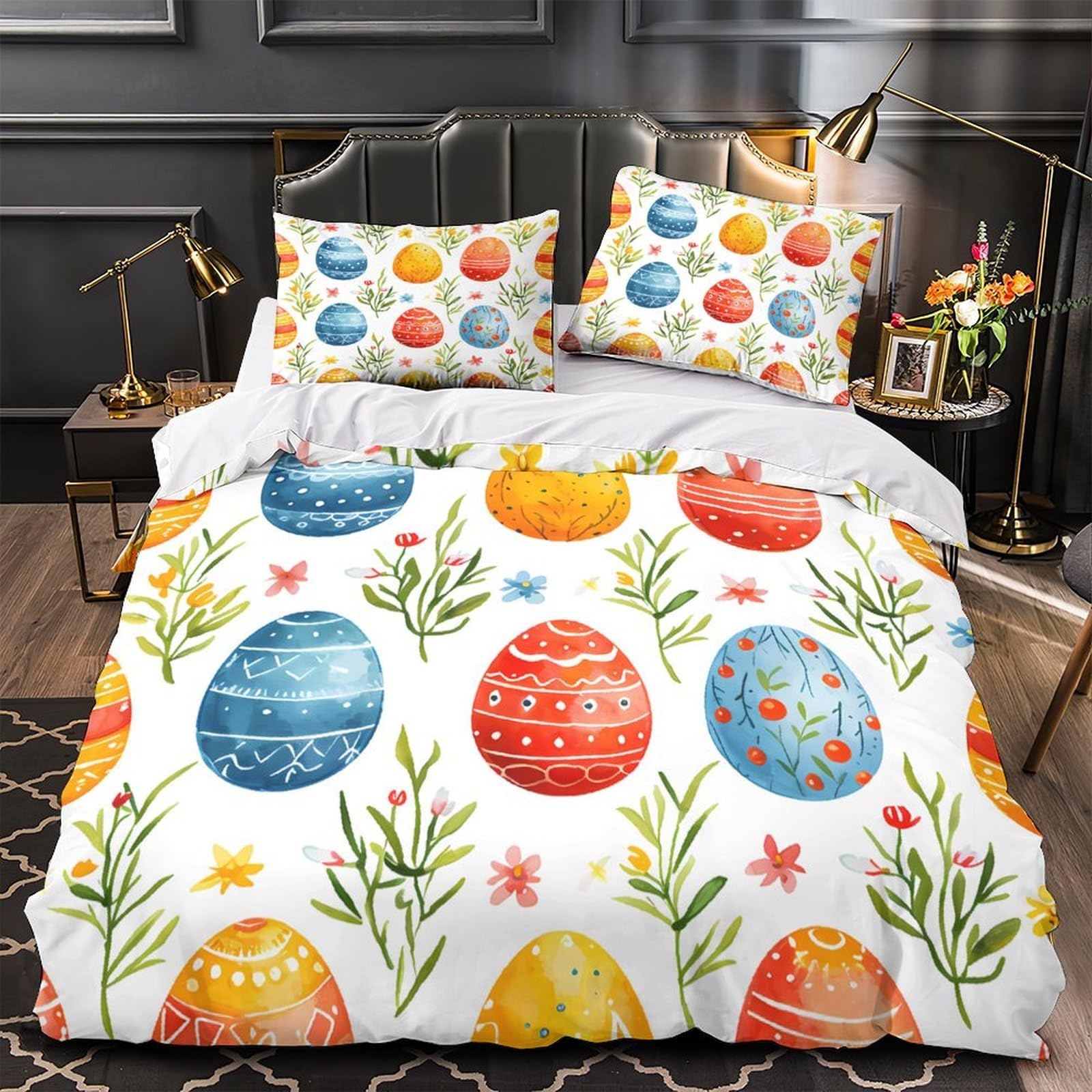 MMDASBVPE Easter Eggs Comforter Cover 3D Design Printed Luxury 3 Piece Bedding Set Zipper Duvet Cover Super Soft Washable for Kids Teens Adults Women Youth Teenagers Single（140x200cm）