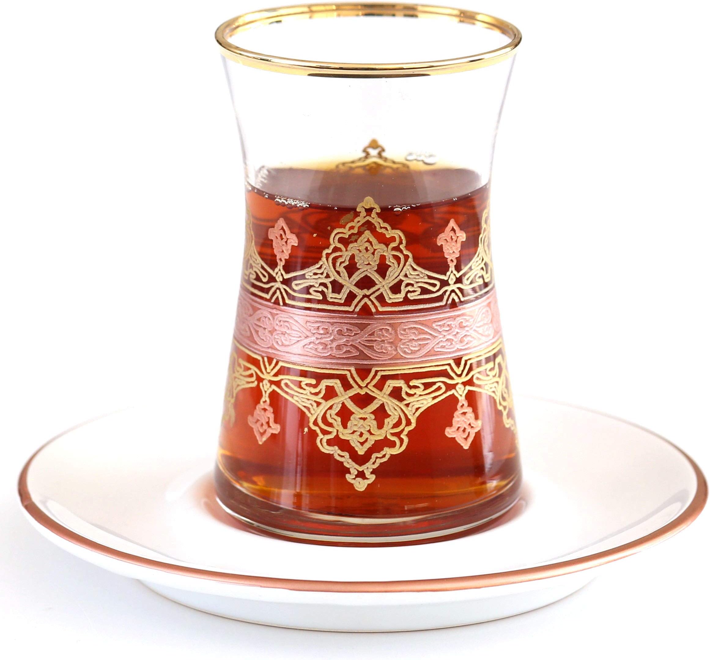 Top Quality Gold Plated Turkish Tea Glasses with ceramic Saucers Set of 6 - Ansar