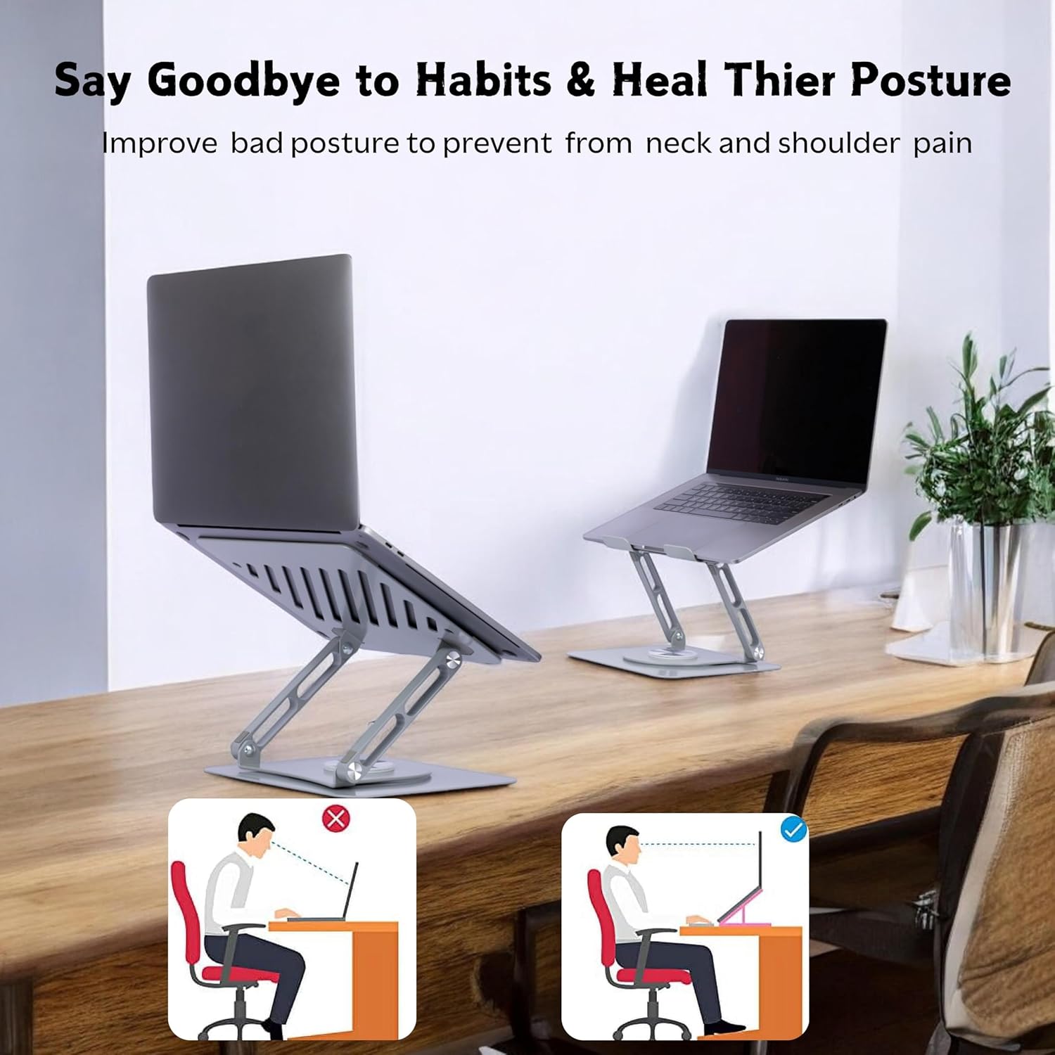 Laptop Stand | Mechanical Base Adjustable Height Notebook Stand | Compatible Portable Desktop Bamboo Aluminum and Wooden Portable Laptop Stand with 360 Rotating Lifting Base Holder (1-Pcs) 31 81rU3EPUNtL. SL1500