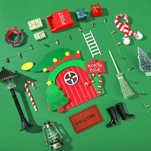 Miniatura 6 de Soaoo 17 piezas de puertas de hadas en miniatura de madera de Navidad, accesorios de casa de muñecas en miniatura de Navidad con puertas de hadas de