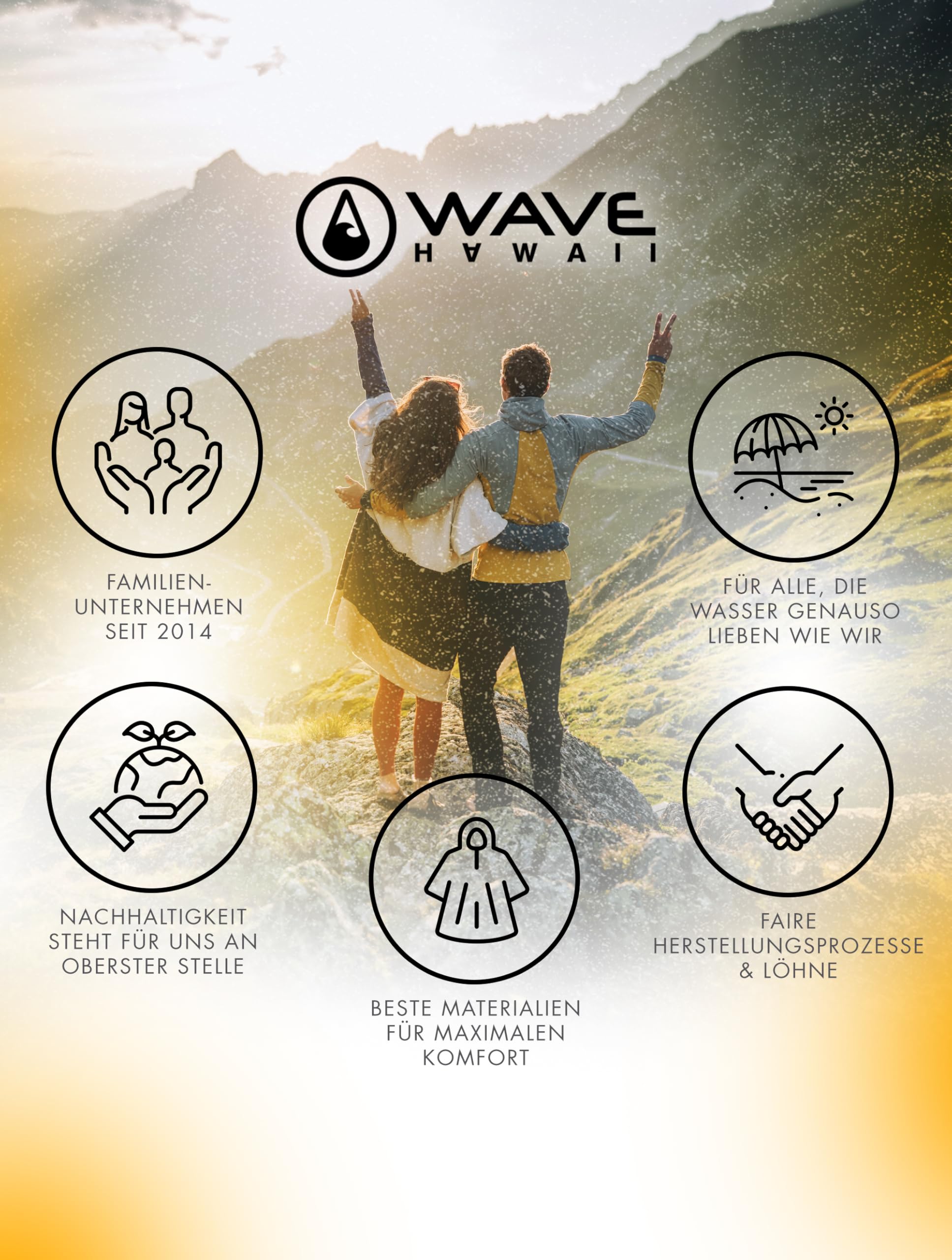 WAVE HAWAII Surfponcho L für Körpergrößen 171-193 cm Poncho 100% ÖKO Baumwolle Velours Umkleidehilfe für Schwimmen Strand Surfen Surf Poncho Badeponcho Duschponcho für Herren und Damen