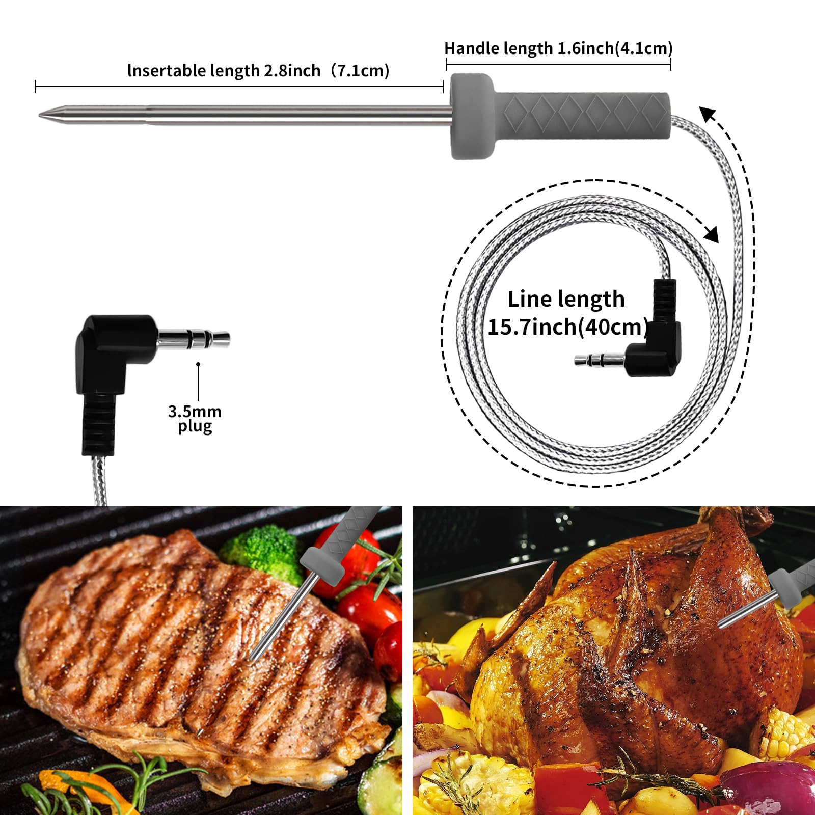 Smart Thermometer Meat Probe for Ninja FG550/FG551 Smart XL 6-in-1 Indoor Grill with Air Fryer, Temperature Meat Probe Replacement for Ninja Indoor Grill