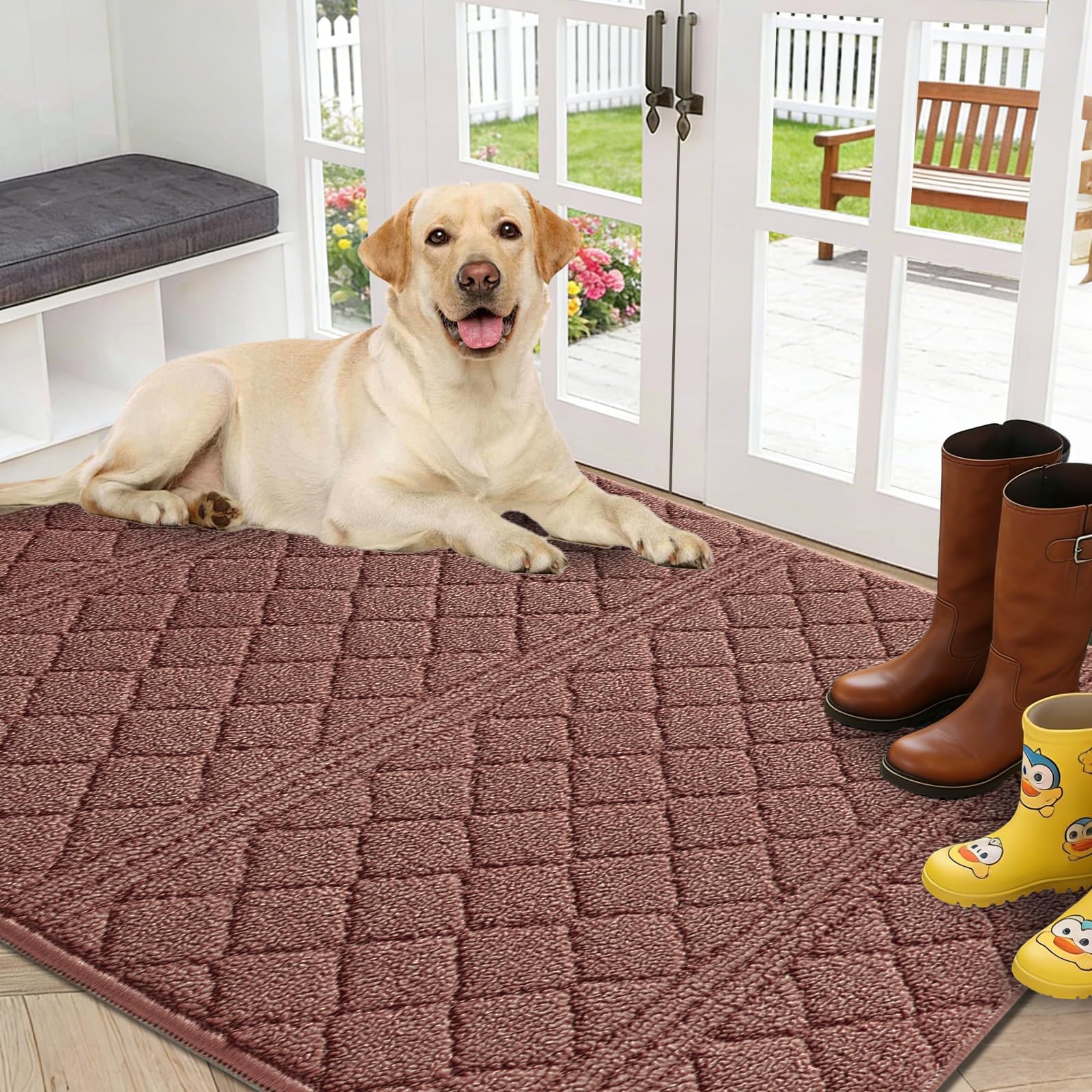 REFETONE Indoor Doormat, Front Back Door Mat 32"x48" Absorbent Rubber Backing Non Slip Door Mats, Low-Profile Resist Dirt Rugs, Machine Washable Door