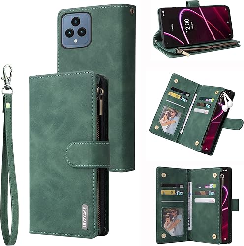 LBYZCASE T-Mobile REVVL 6 5G 6.52 pulgadas con ranuras para tarjetas, función atril con cierre magnético, cierre magnético, correa de muñeca para