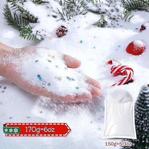Miniatura 2 de Decoración de nieve falsa de Navidad de 11.3 onzas, polvo de nieve falsa con purpurina, fibra de nieve artificial esponjosa para decoración de