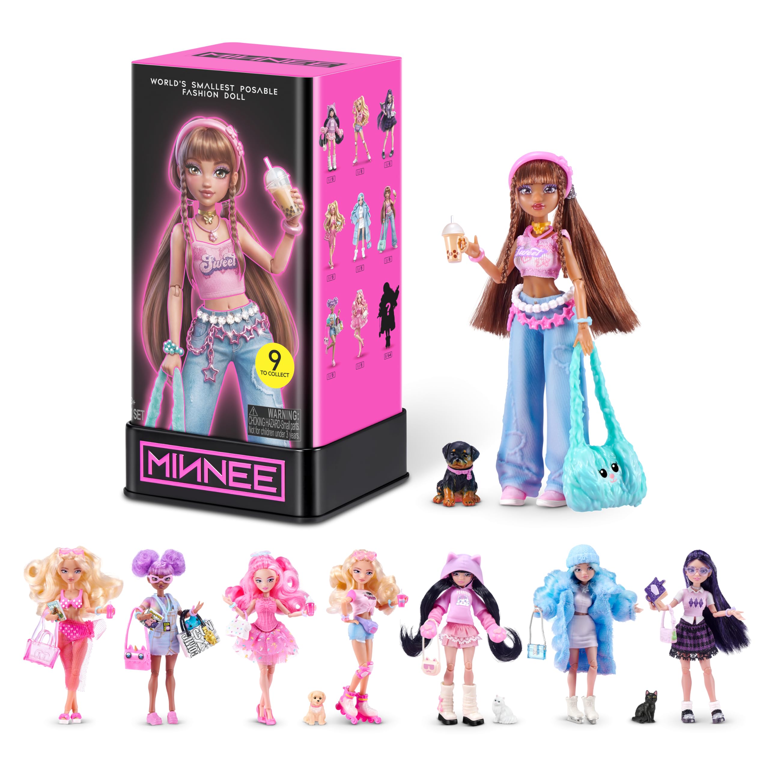 STARBOX MINNEE Fashion Doll Blind Box (8 PACK), Surprise Collectible 4 inch Doll with Mystery Accessories, Blind Packaging, 16 Points of Articulation, Fashion Doll for Girls & Collectors.