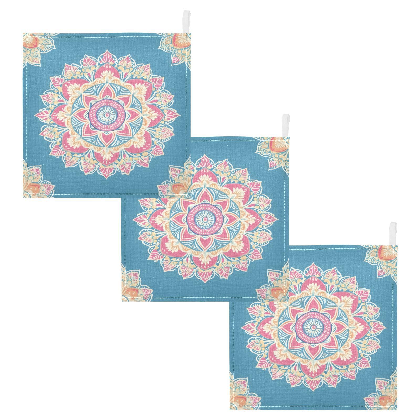 YETTASBIN Mandala Muslin Baby Hand Washcloths Soft Cotton Bath Face Towel 4 Layers Extra Absorbent Feeding Burp Cloth