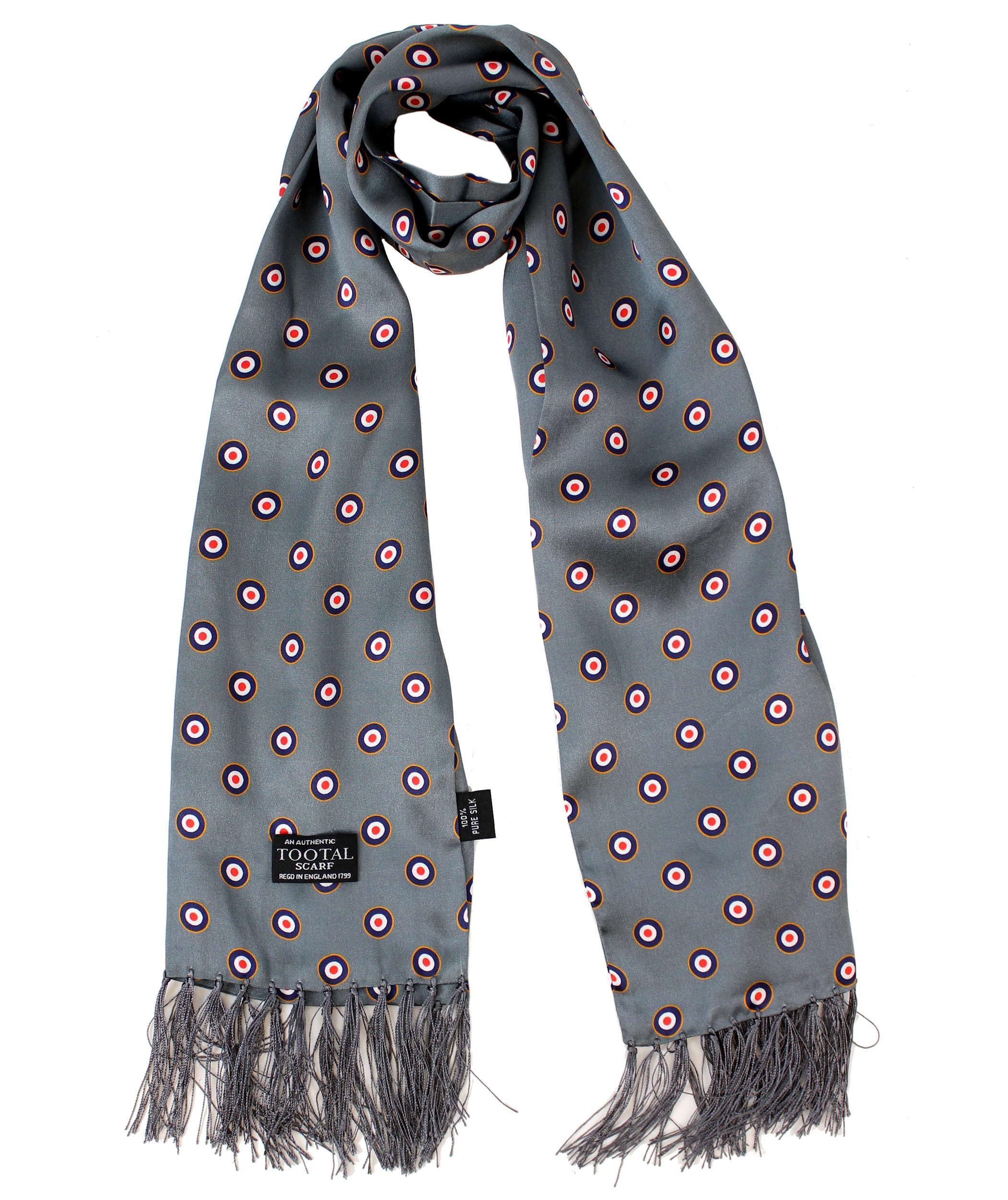 Tootal Mens Retro 60s 100% Silk Target Pattern Mod Scarf (Gunmetal Grey, One Size)