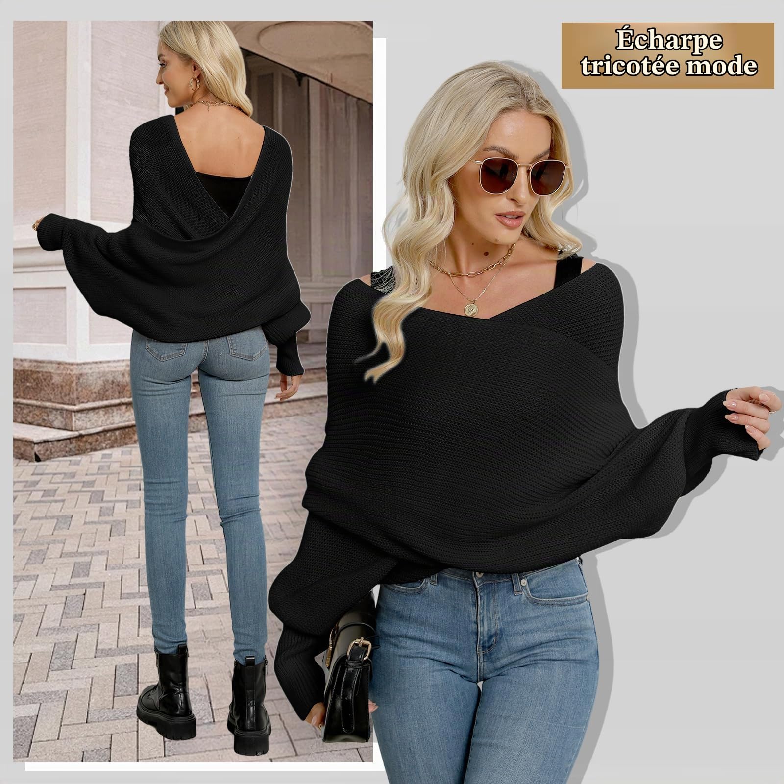 Asudaro Femmes Hommes Hiver Chaud Tricoté Cape Foulards Cape de Châle Pashmina Écharpes wrap Couleur Unie la laine Pull à Manches Longues