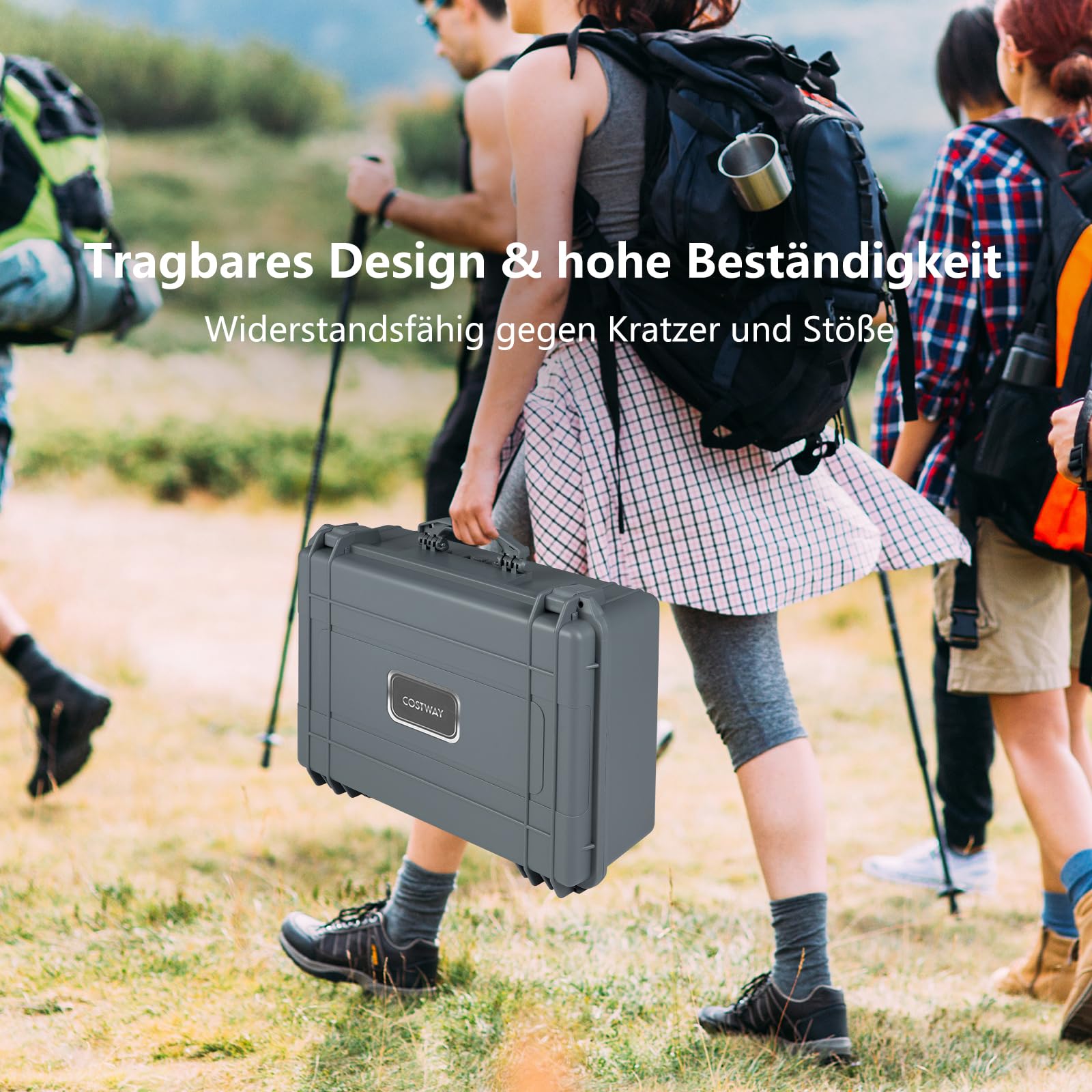 COSTWAY Twarda obudowa na aparat fotograficzny, uniwersalnie dostosowywalna, wodoodporna twarda walizka, walizka ochronna na aparat z pianką, do elektroniki, dronów, aparatów i broni palnej, szary, 22