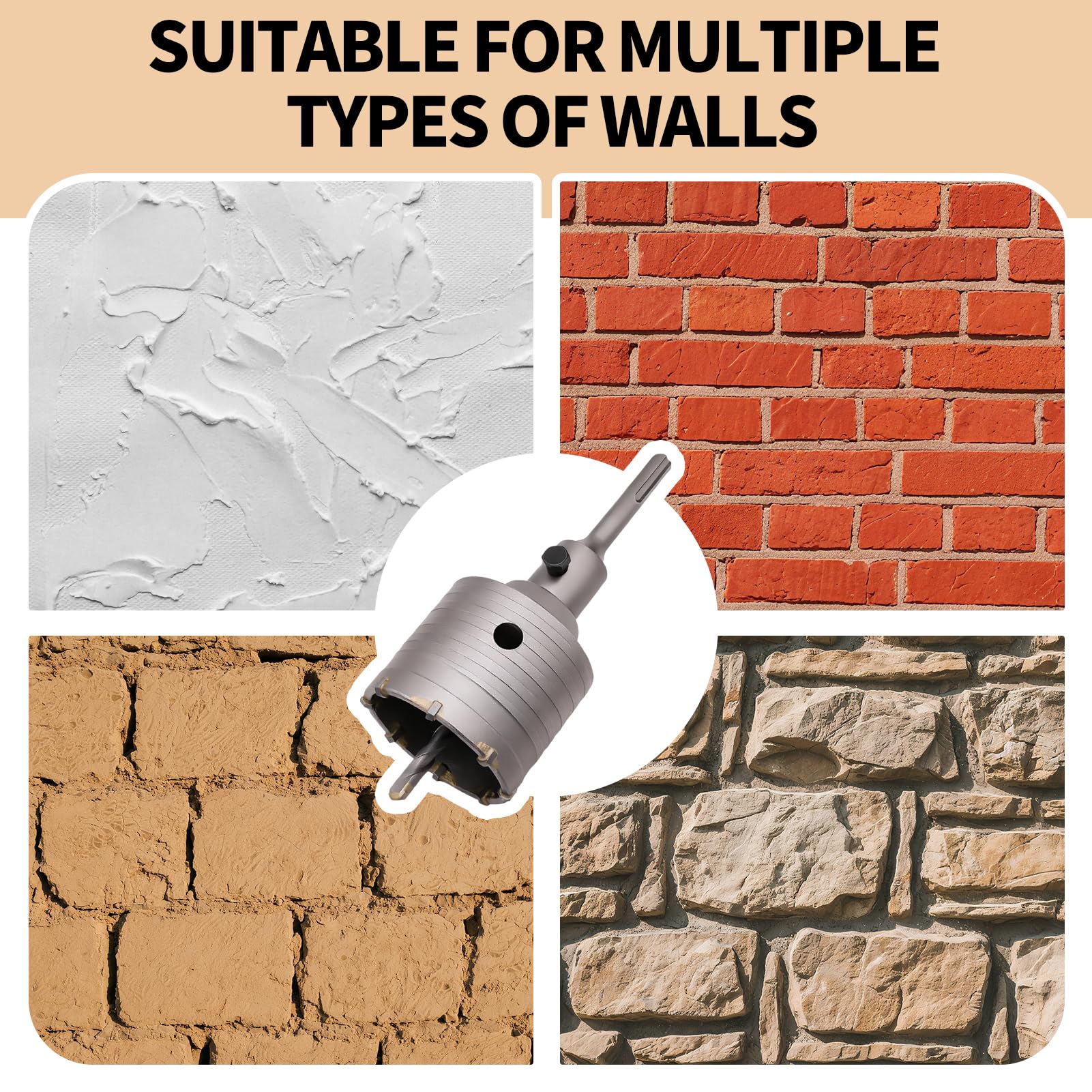 Wyrzynarka do betonu 68 mm, otwornica do betonu z adapterem SDS Plus, frez do betonu do wiercenia ścian w cegle, glinie i betonie, narzędzie do prac murarskich (68 mm)