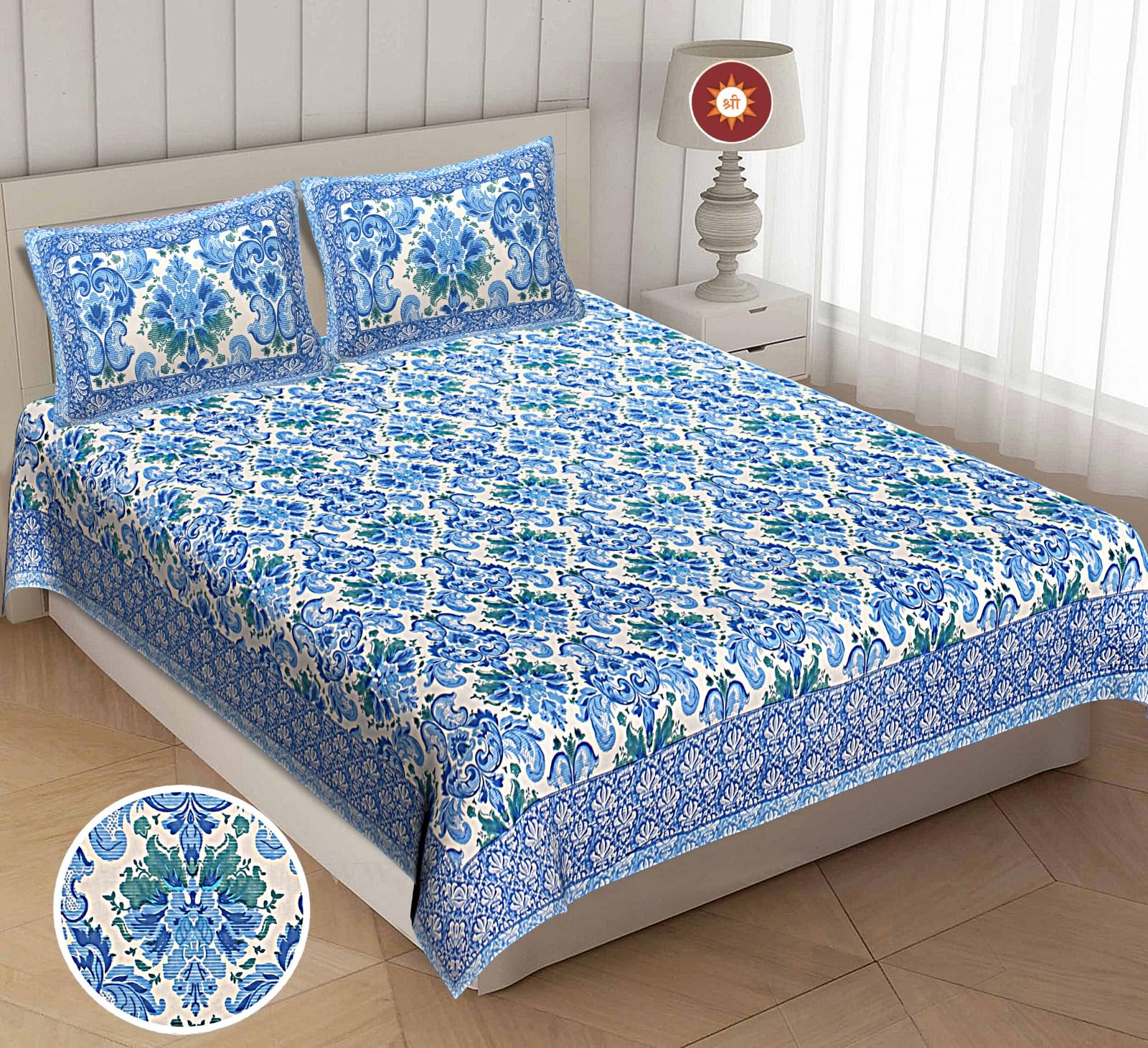 Tamasvini Cotton 144 TC 1 Bedsheet with 2 Pillow Covers Sanganeri Jaipuri Print (Size 108 inches x 108 inches) Super King Size Bedsheet for Home and Living Room (Grey Boota) (B0DDTCKM7T) Amazon Price History, Amazon Price Tracker