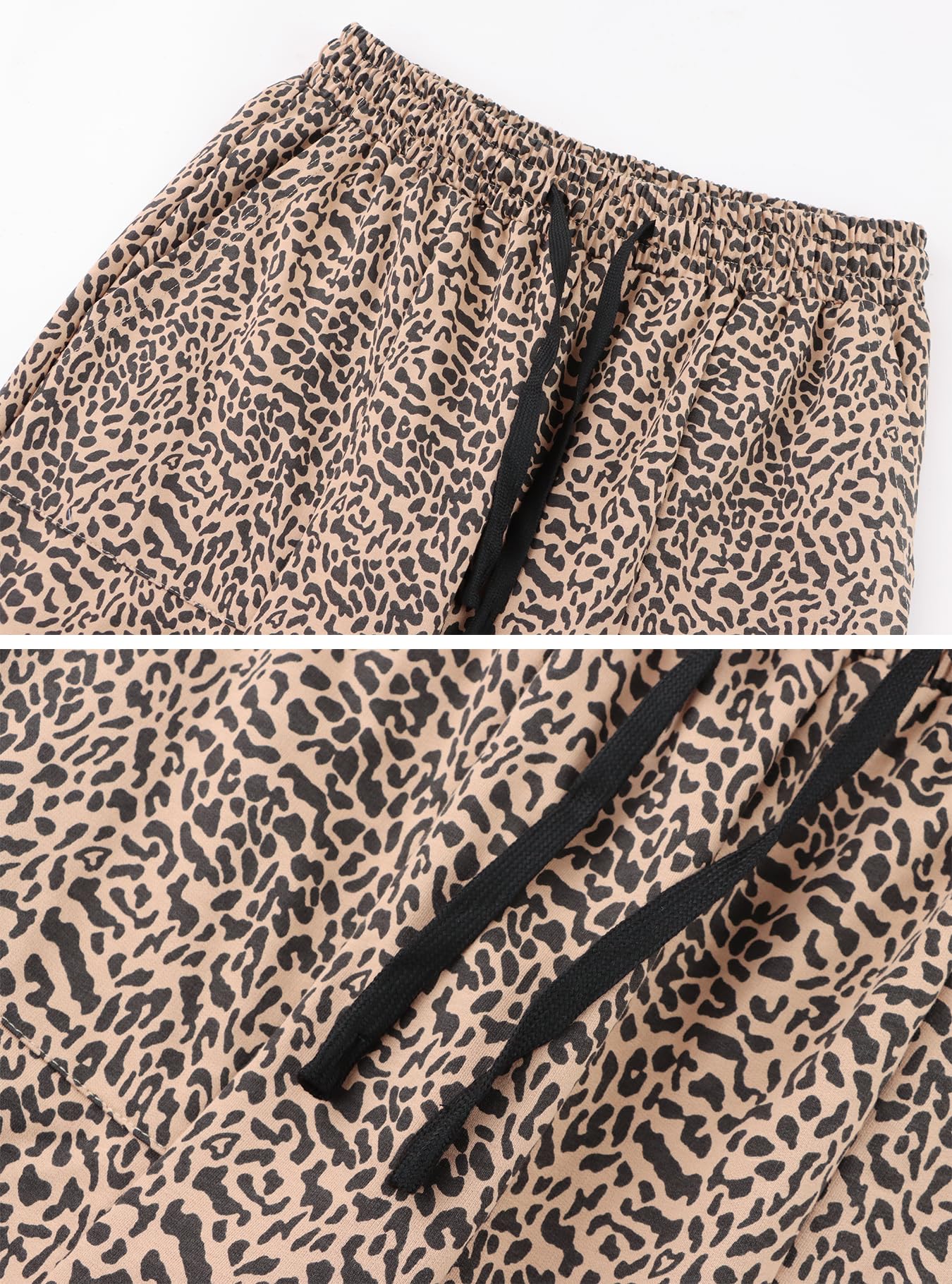 Anoumcy Pantaloni da jogging da donna, con stampa leopardata, casual, con tasche