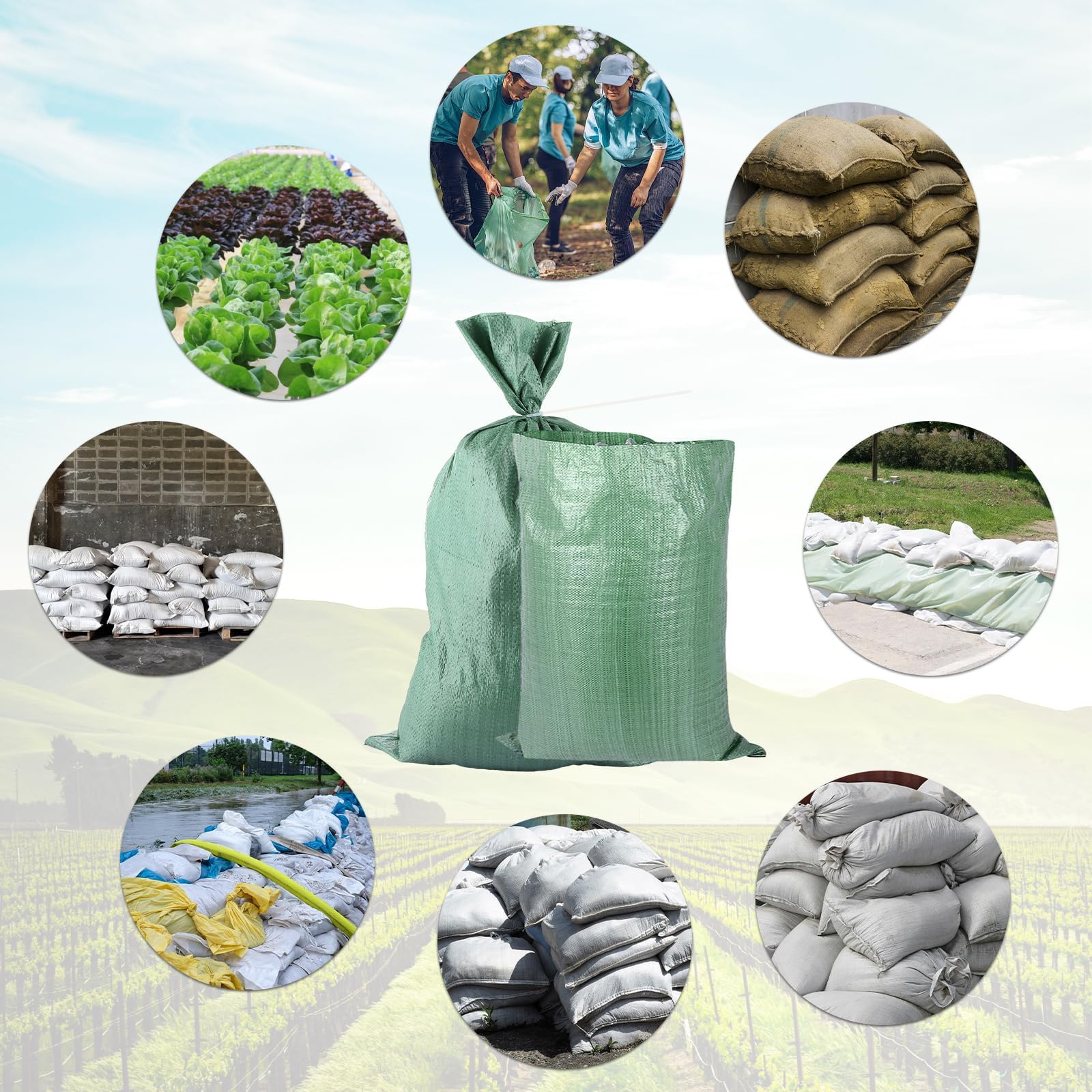 Lot de 30 sacs de sable, 45 x 75 cm, sacs de gravier tissés très résistants en polypropylène tissé pour protection et stockage des déchets de jardin, contre les inondations (vert)