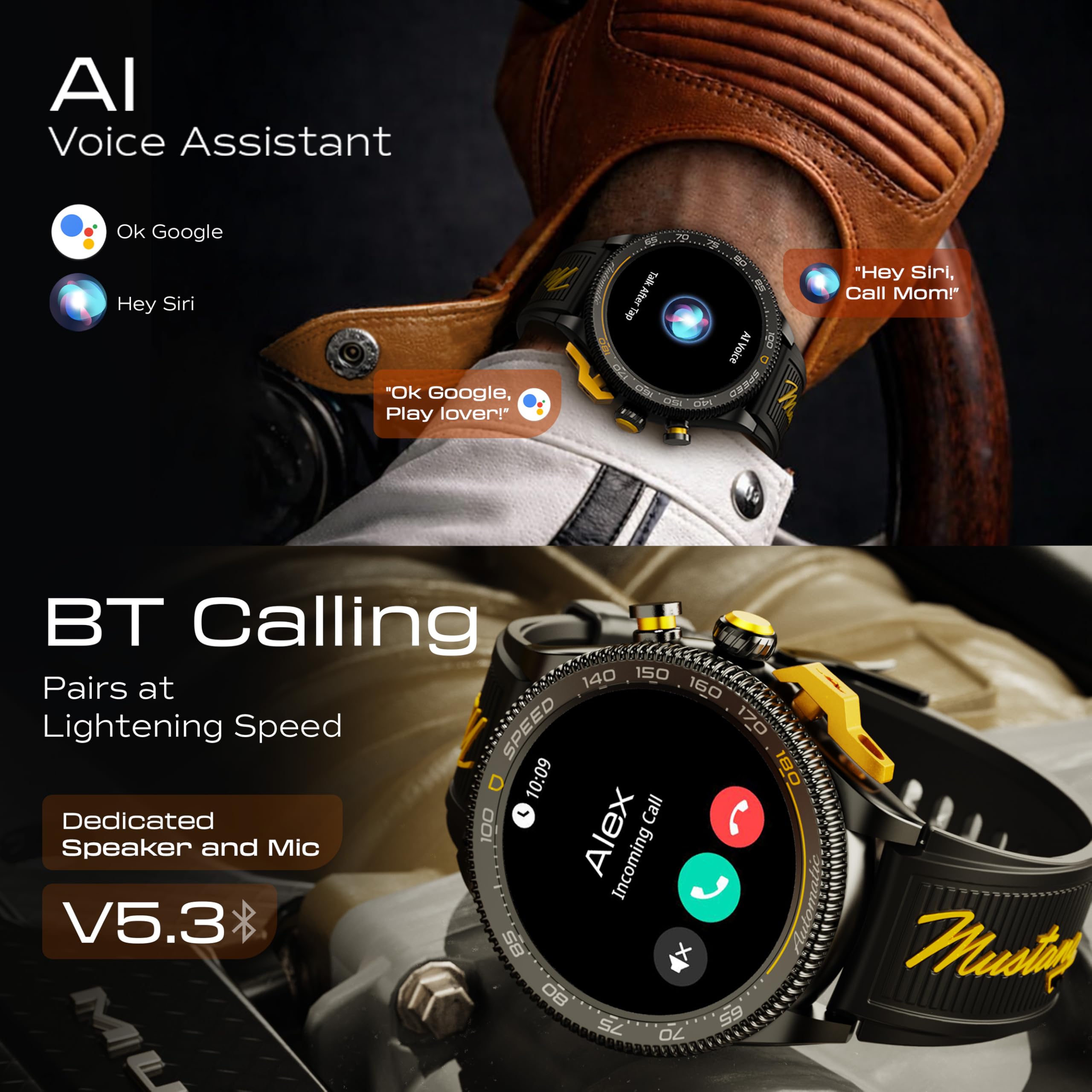 GOBOULT Newly Launched Mustang Stallion Smart Watch 1.43'' AMOLED Display, Rotating Bezel, BT Calling, 200+Watchfaces, 700 Nits Brightness, AI Voice Assistant, SpO2 Monitoring (Nitro Black) — Amazon image 11