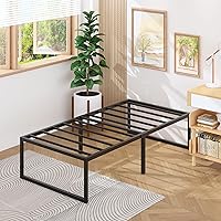 Vista 6 de Marcos de Cama Plataforma Individual de 18 Pulgadas de Metal Resistente Sin Necesidad de Somier, Sin Ruido, Fácil Montaje, Negro