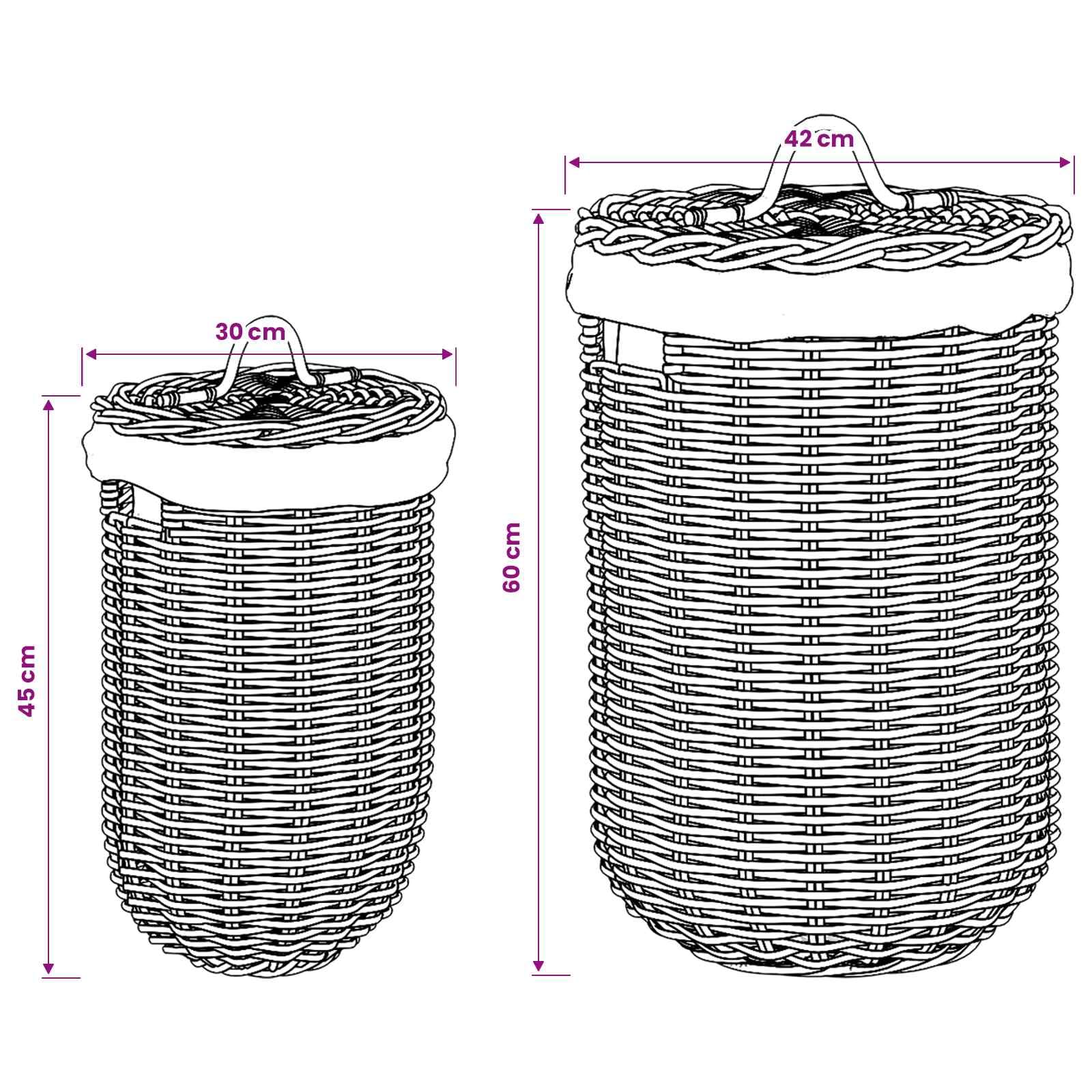Wäschekorb mit Deckel 2er Set aus Kubu Rattan in natürlichem Grau für Schlafzimmer und Bad, platzsparende Wäschetruhe mit Griffen, 42 x 60 cm und 30 x 45 cm, langlebig, leicht zu reinigen