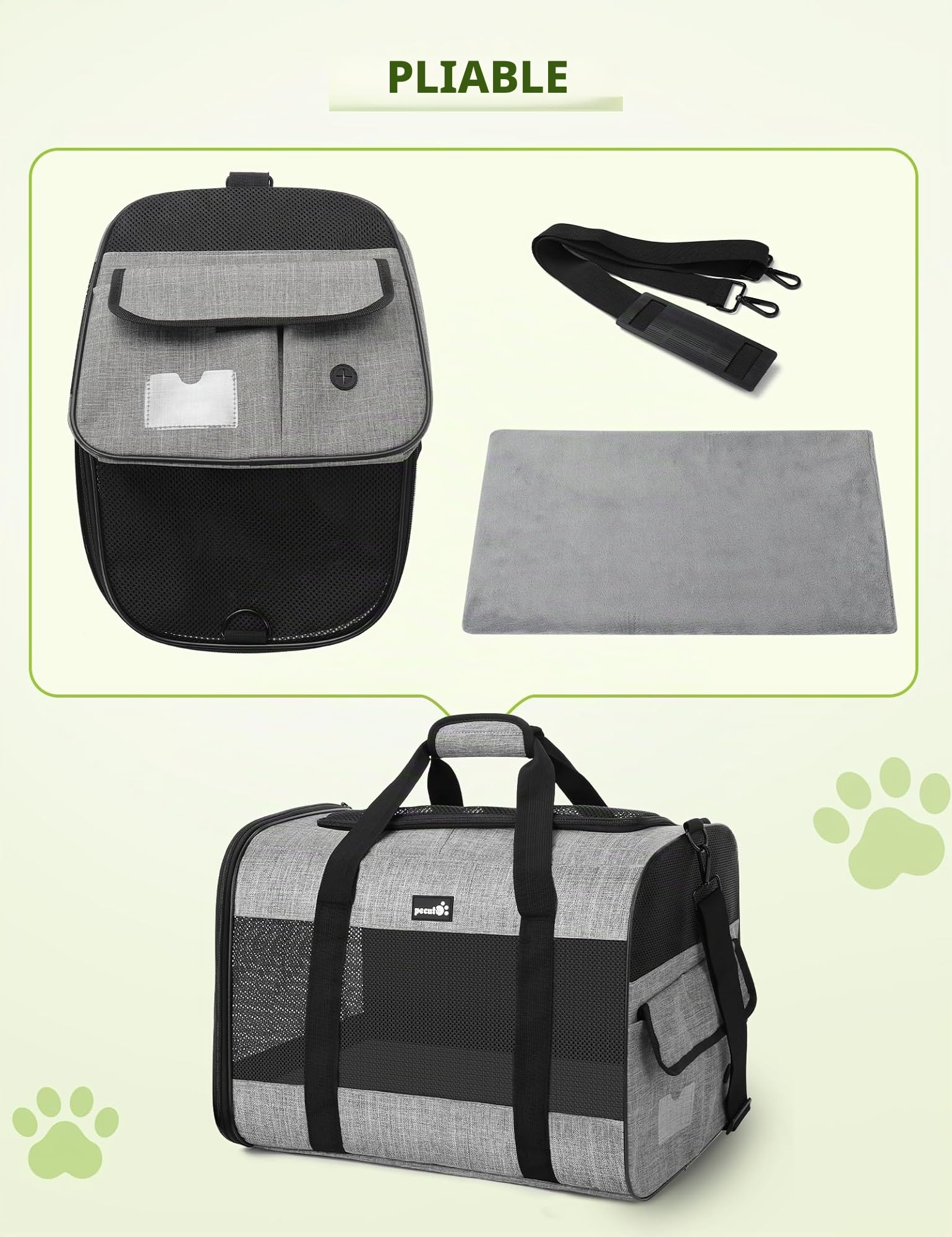 Pecute Sac de Transport pour Chat, Sac à Dos de Transport Portable pour Chiens Voyage pour Chats avec Mangeoire Pliable Porteur pour Animaux Tissu de Maille Respirant Convient jusqu'à