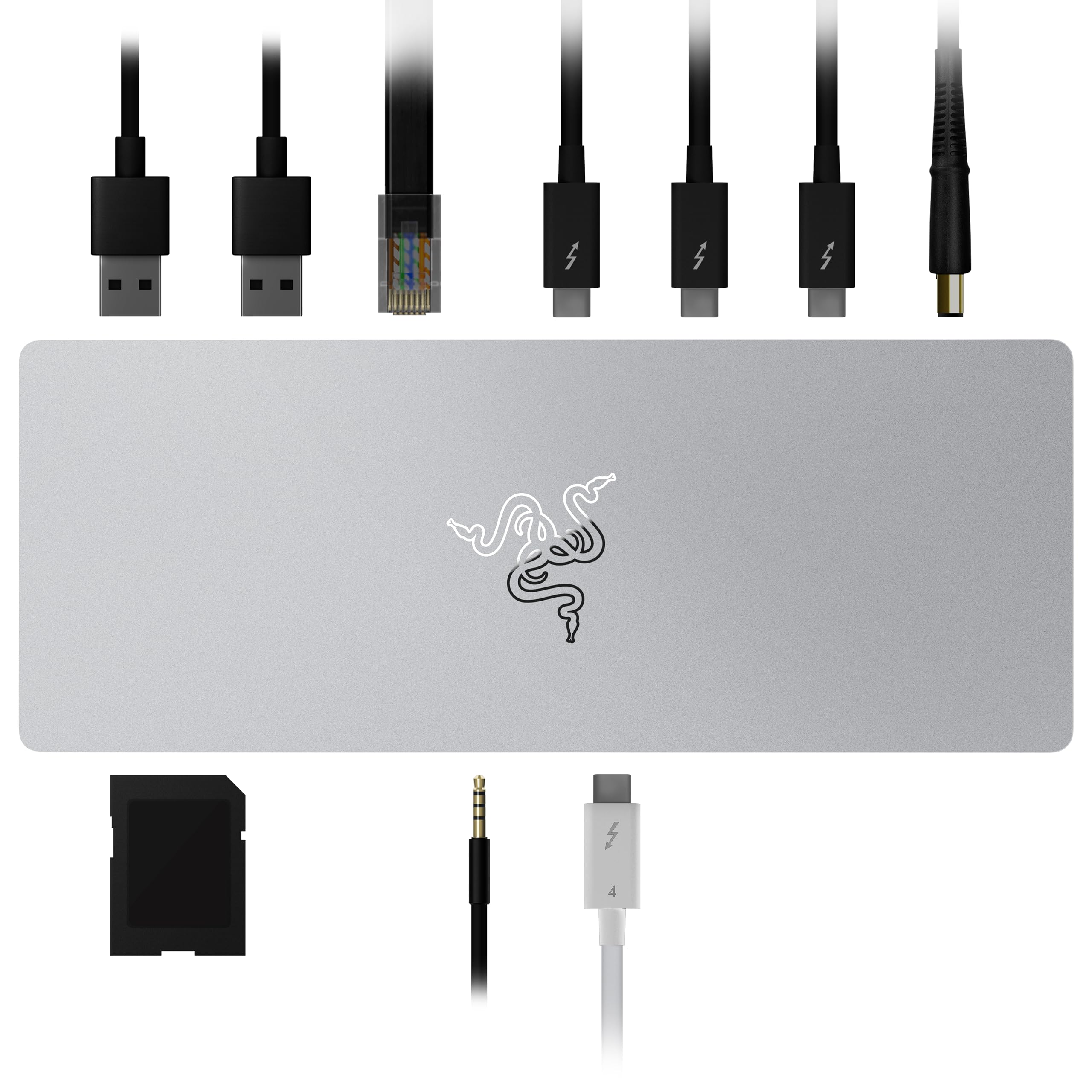 Razer Thunderbolt 4 Dock Mercury - Premium Hub Docking-Station für Windows und Mac (10 Anschlüsse in einem, Ausgabe auf zwei 4K-Monitoren oder einen 8K-Monitor) Weiß