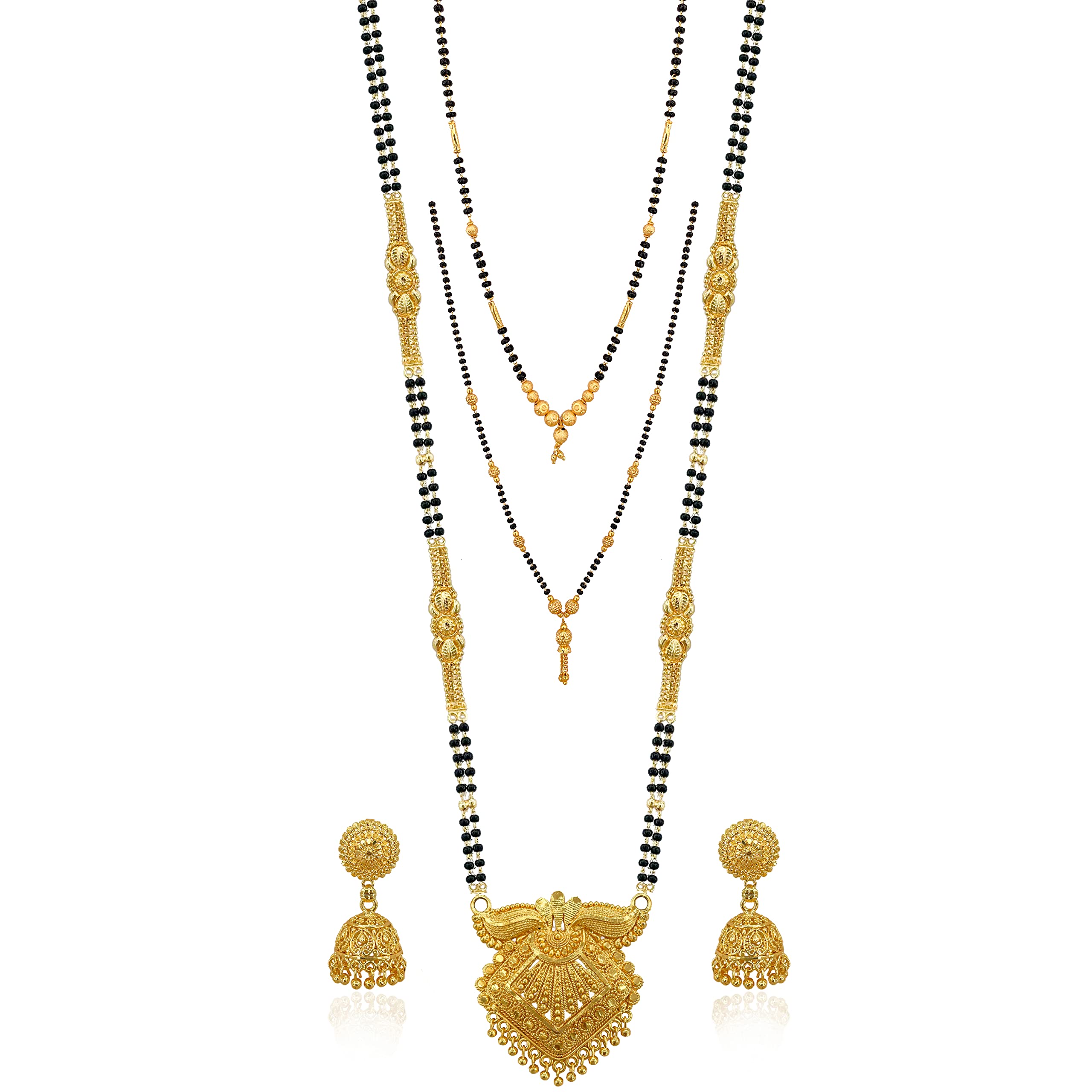 Brado Jewellery Traditional Gold Plated 30inch Long and 18inch short 2 Inch Earring Combo Of 3 Mangalsutra/Tanmaniya/nallapusalu/Black Beads For Women and Girls (B09MTPWK41) Amazon Price History, Amazon Price Tracker