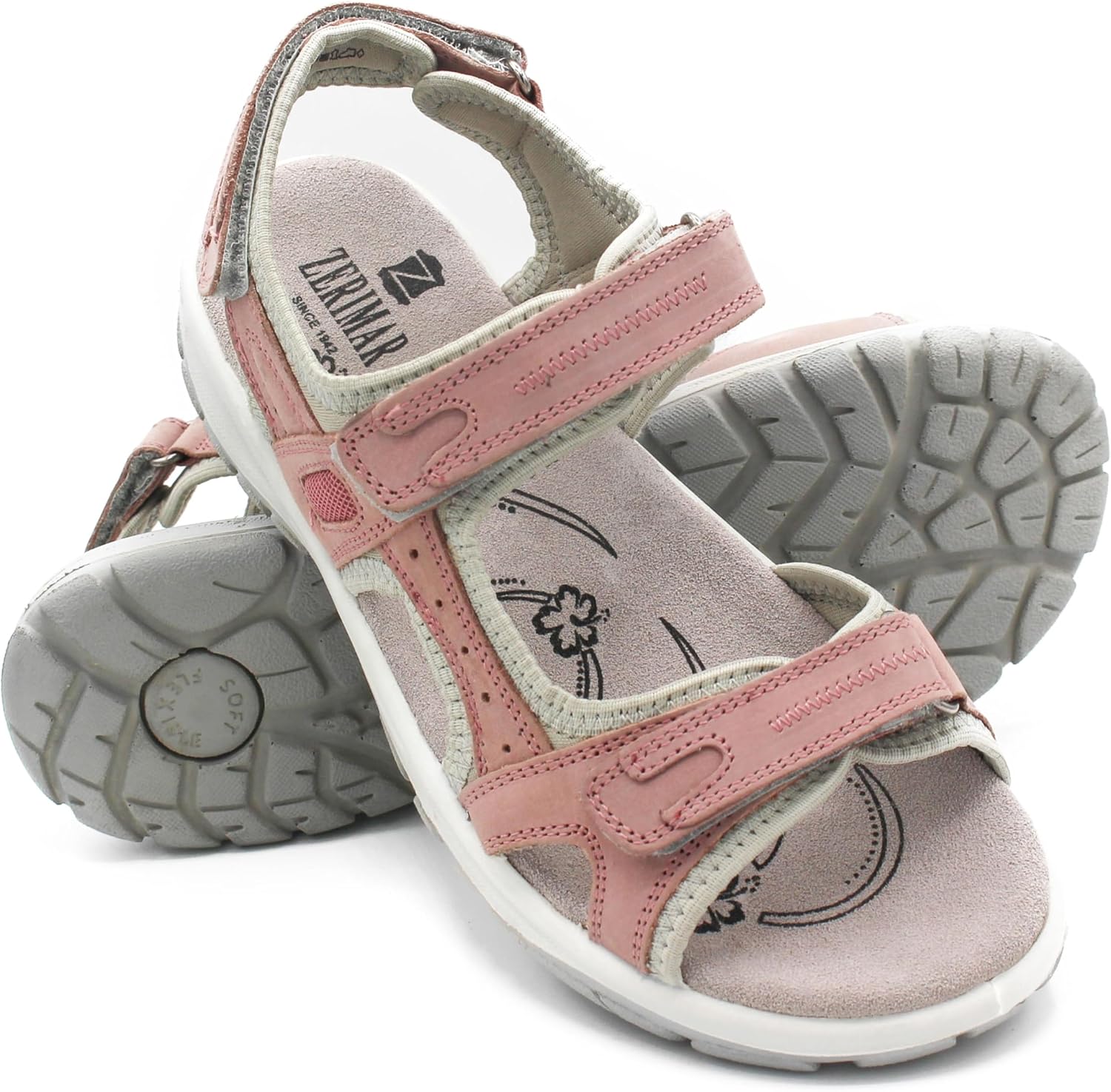 Zerimar Leren wandelsandalen met klittenbandsluiting | Leren wandelsandalen | Sandalen voor zomersporten | Wandelsandalen voor dames | Sportieve leren sandalen voor dames