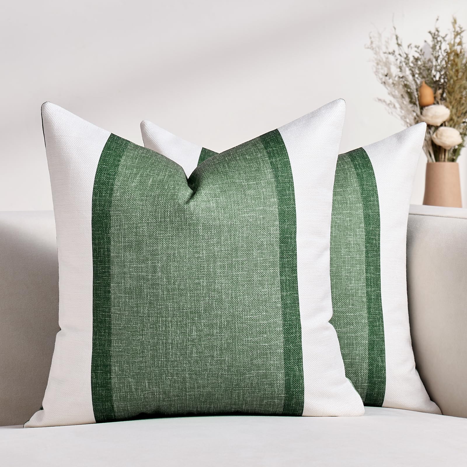 Funda de Cojines a Rayas de Verde Fundas Cojines 40x40 Algodón y Lino Duradero Boho Funda de Almohada Decorativa para Hogar Dormitorio Matrimonio Sofá Cama Silla Habitacion Juvenil Salon Oficina