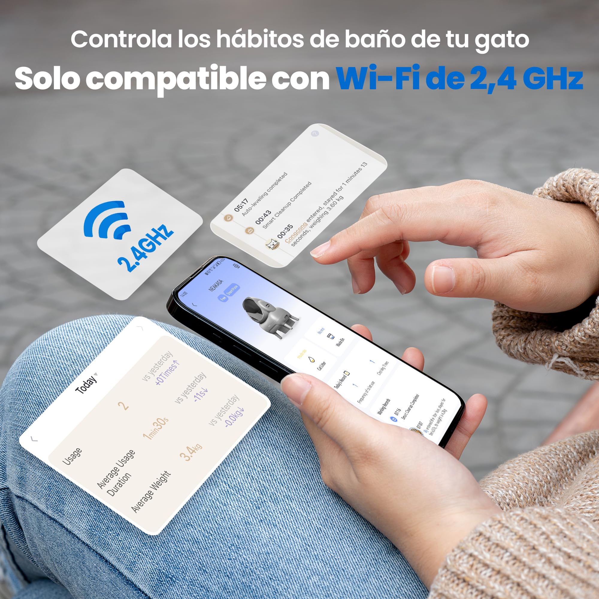 Neakasa M1 Arenero Gatos autolimpiable con diseño Abierto, Capacidad XXL, Control por App, Seguro, Limpieza rápida, sin olores e higiénico, Adecuado para hogares con Varios Gatos, Gris — view 8