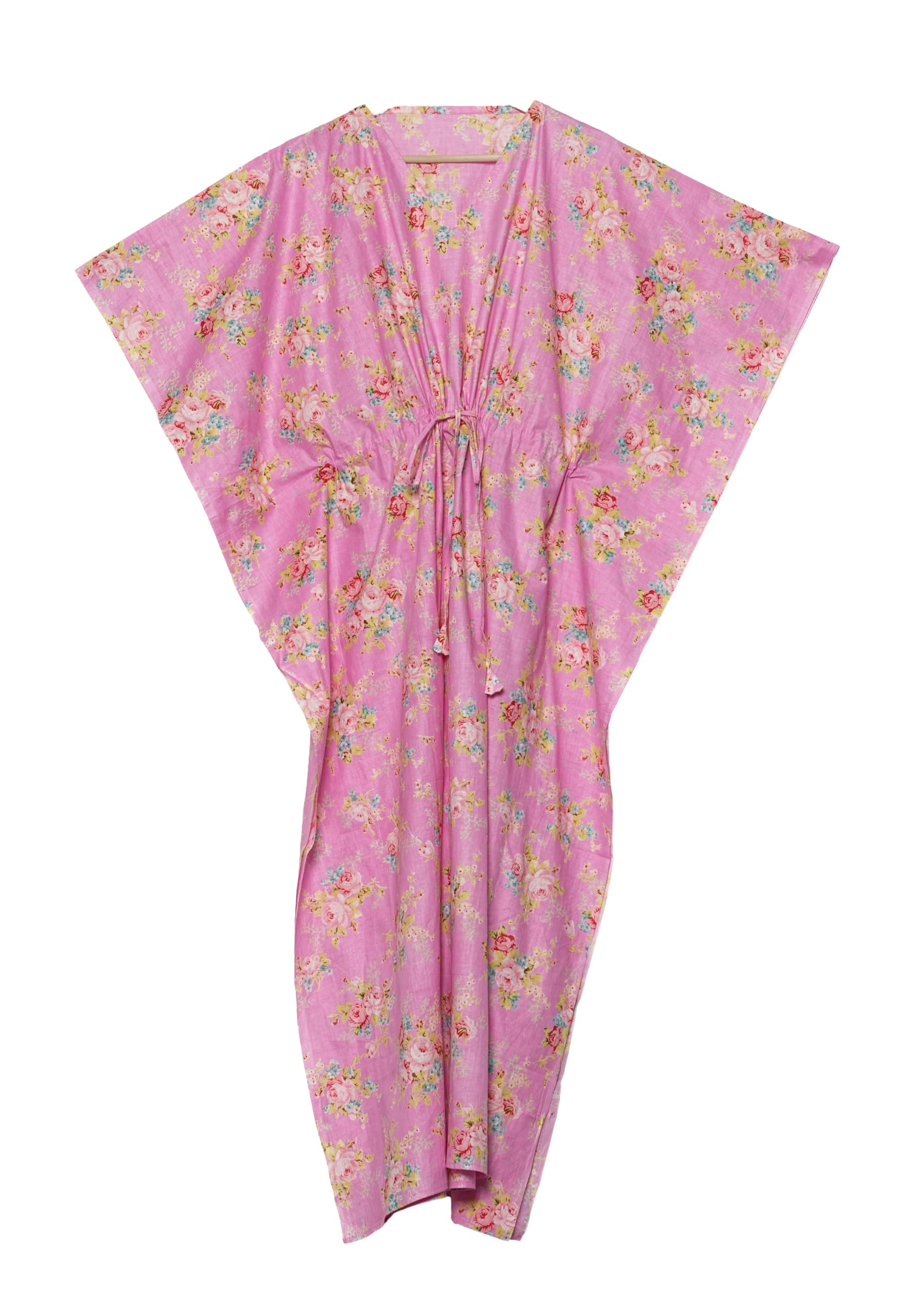 INDACORIFY Caftan d'été en Coton, Couverture de Plage, vêtements de détente, imprimé Bloc Floral, vêtements de villégiature, Caftan imprimé Indien, Robe Kimono Ample Multi