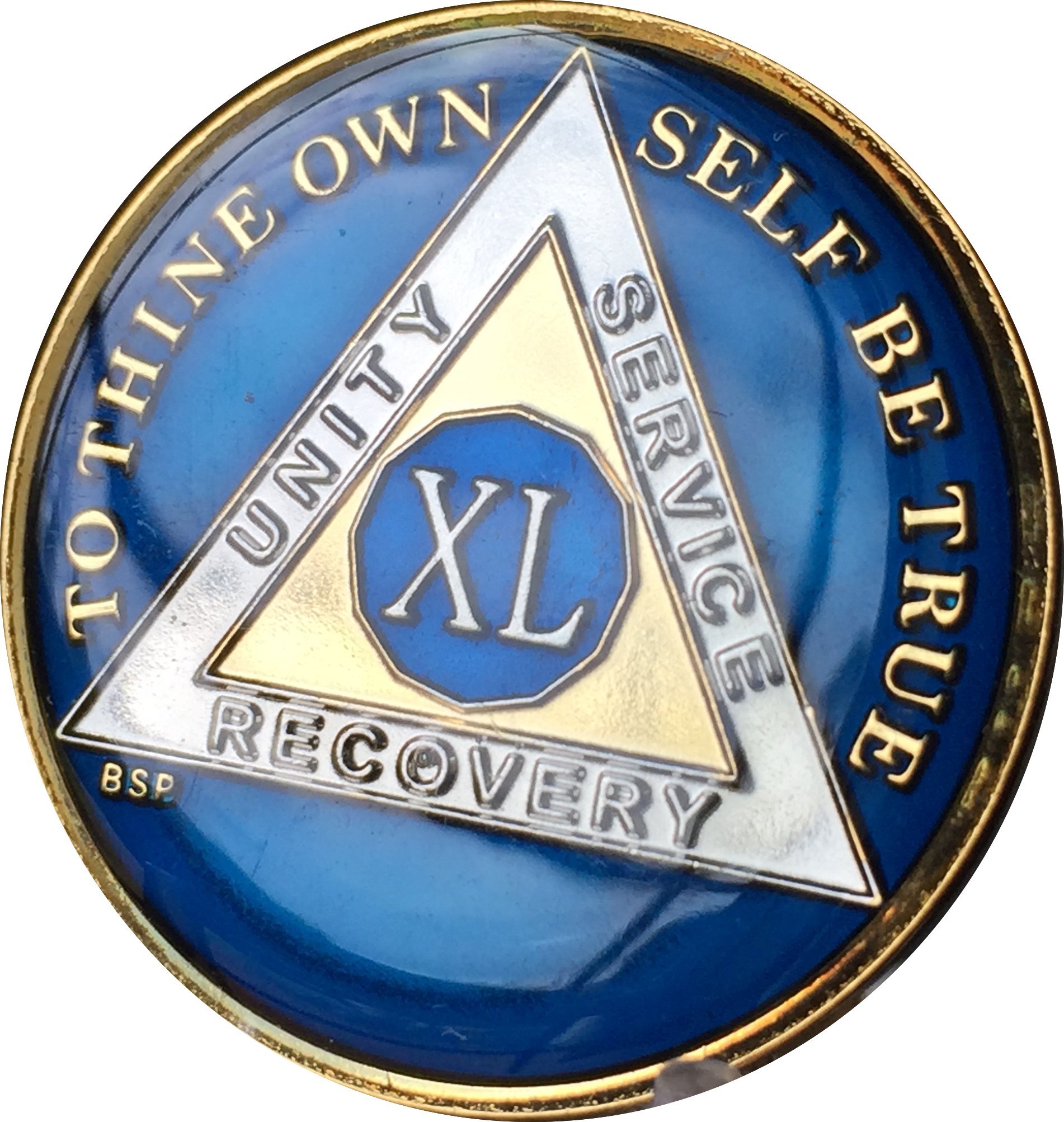 40 Year Midnight Blue AA Alcoholics Anonymous Medallion Chip Tri Plate Gold & Nickel Plated