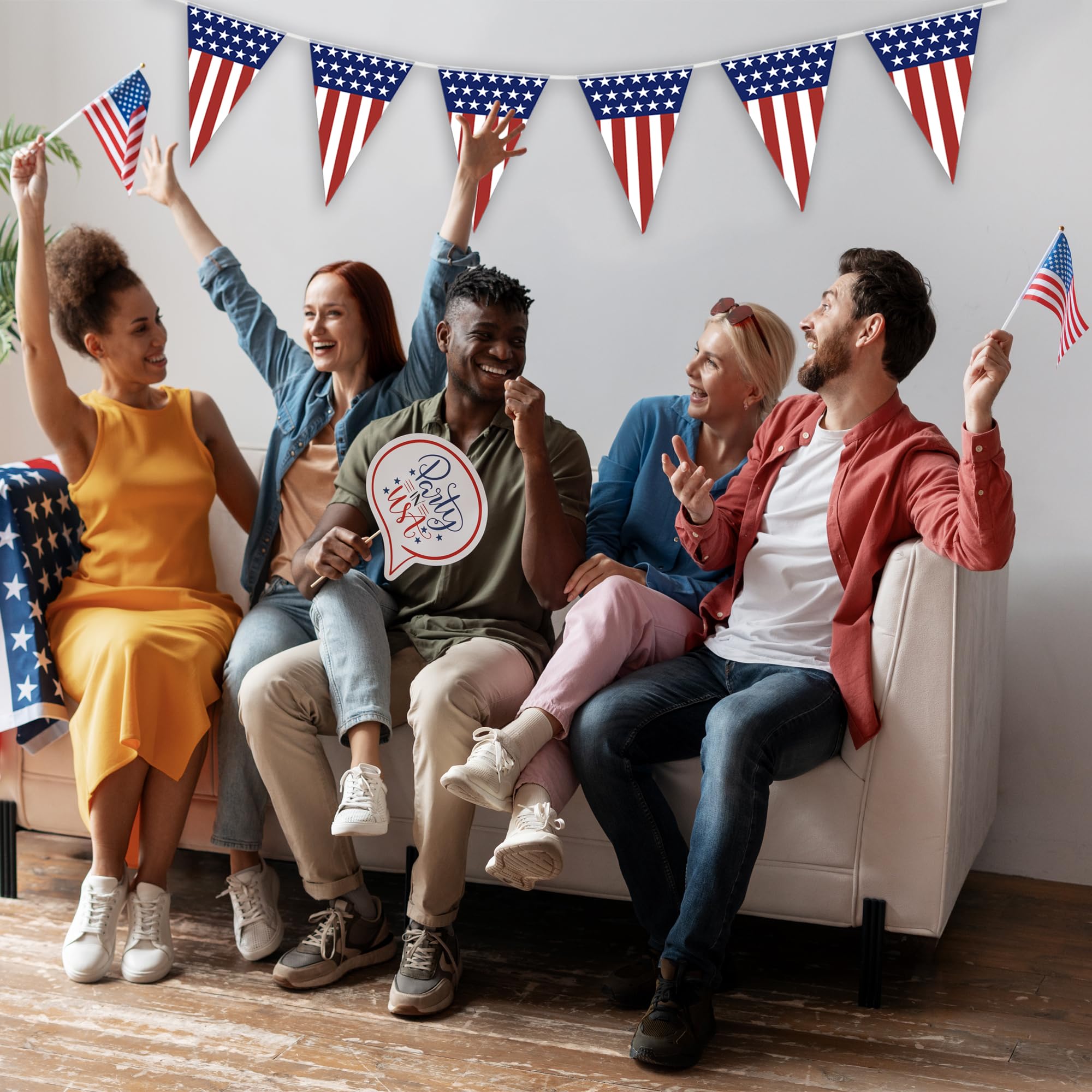 Bandera de banderines de bandera americana | 30,5 m de largo banderas americanas | Decoraciones de bandera triangular de 45,7 cm de altura | Guirnalda de banderines de estrellas y rayas | Decoración