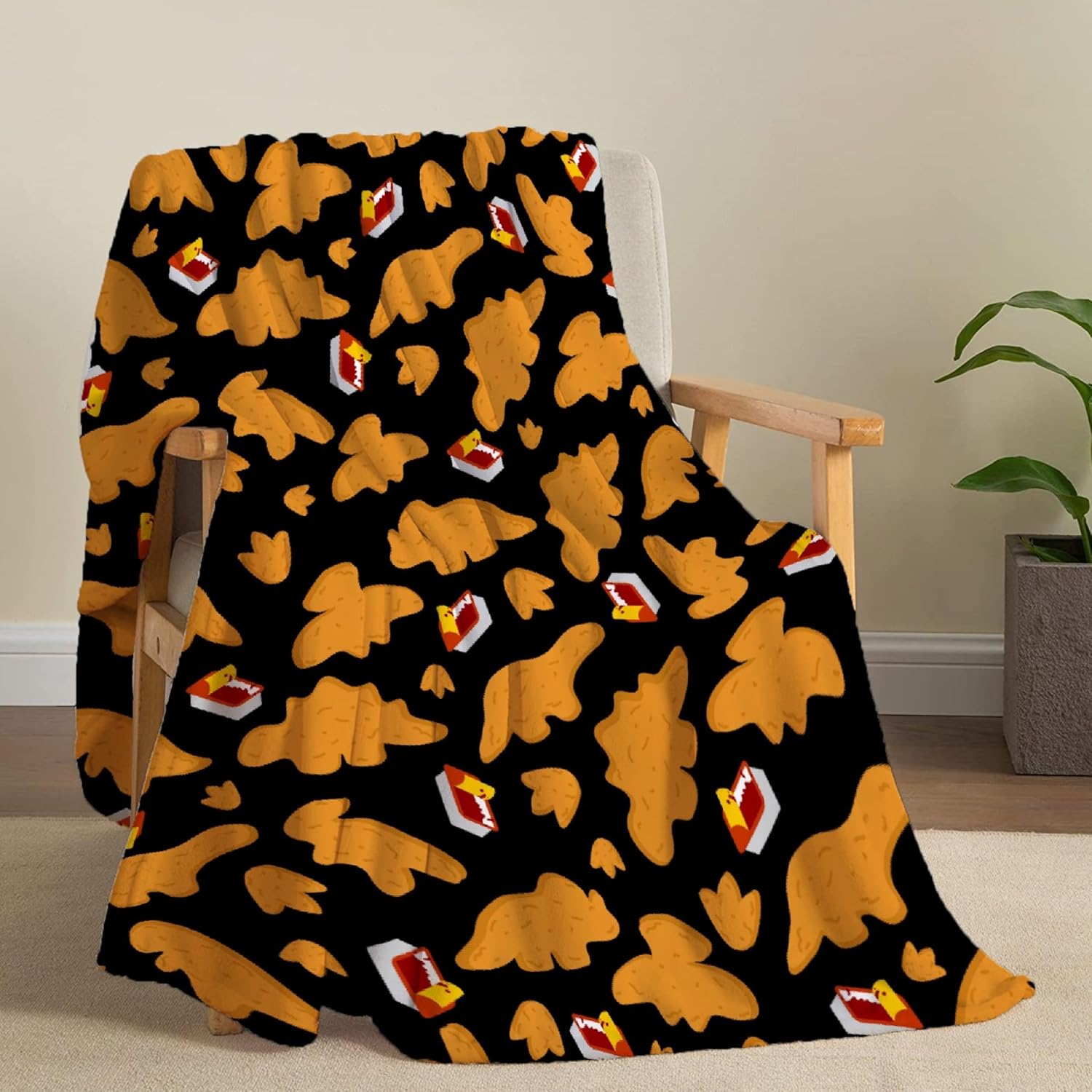 Dino Chicken Nugget Blanket Gifts for Girls Boys - Super Soft Chicken Nugget Flannel Fleece Blanket, Lightweight Microfiber Cozy Plush for Couch, 80x60 in for Adults
